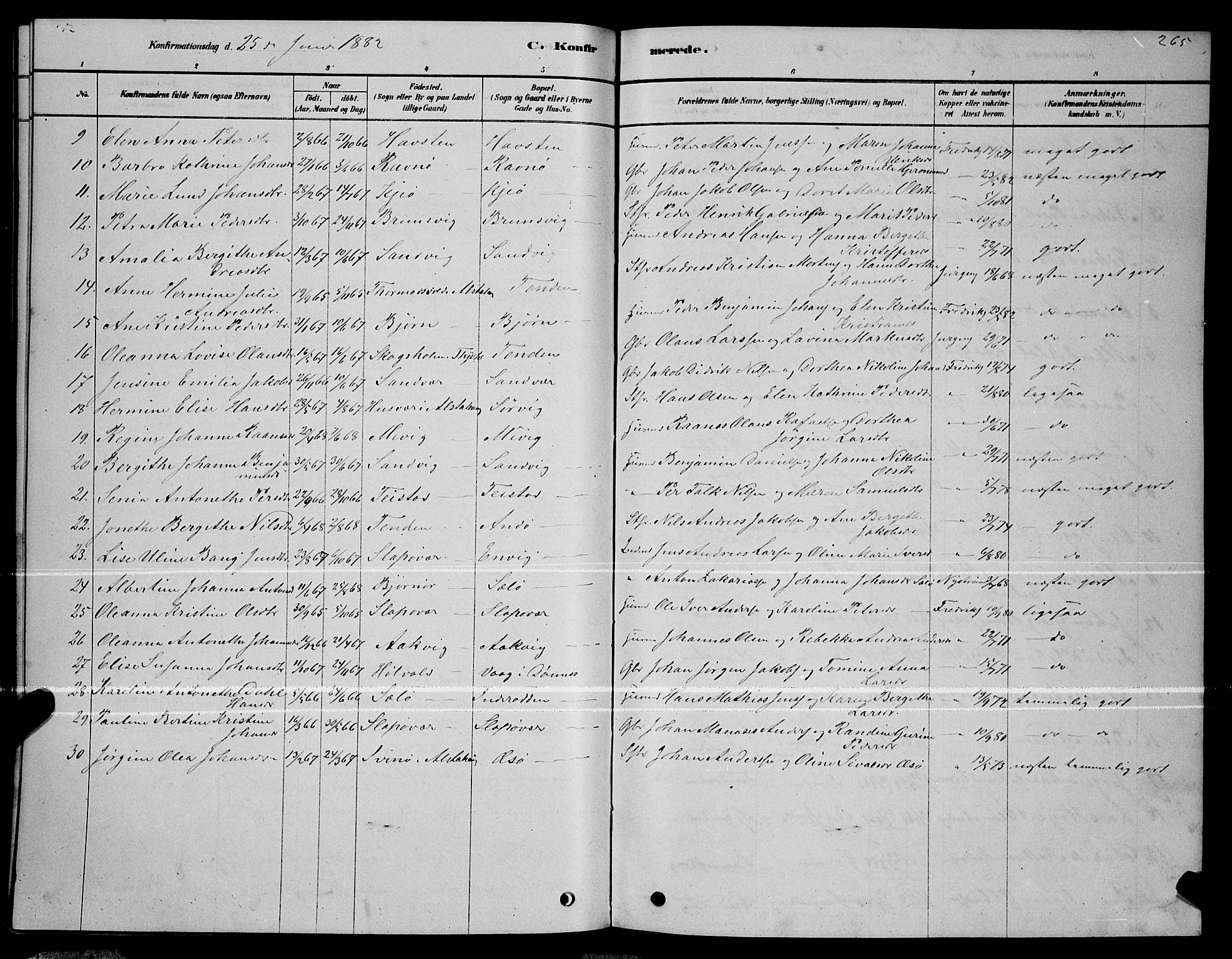 Ministerialprotokoller, klokkerbøker og fødselsregistre - Nordland, AV/SAT-A-1459/834/L0513: Parish register (copy) no. 834C04, 1877-1892, p. 265