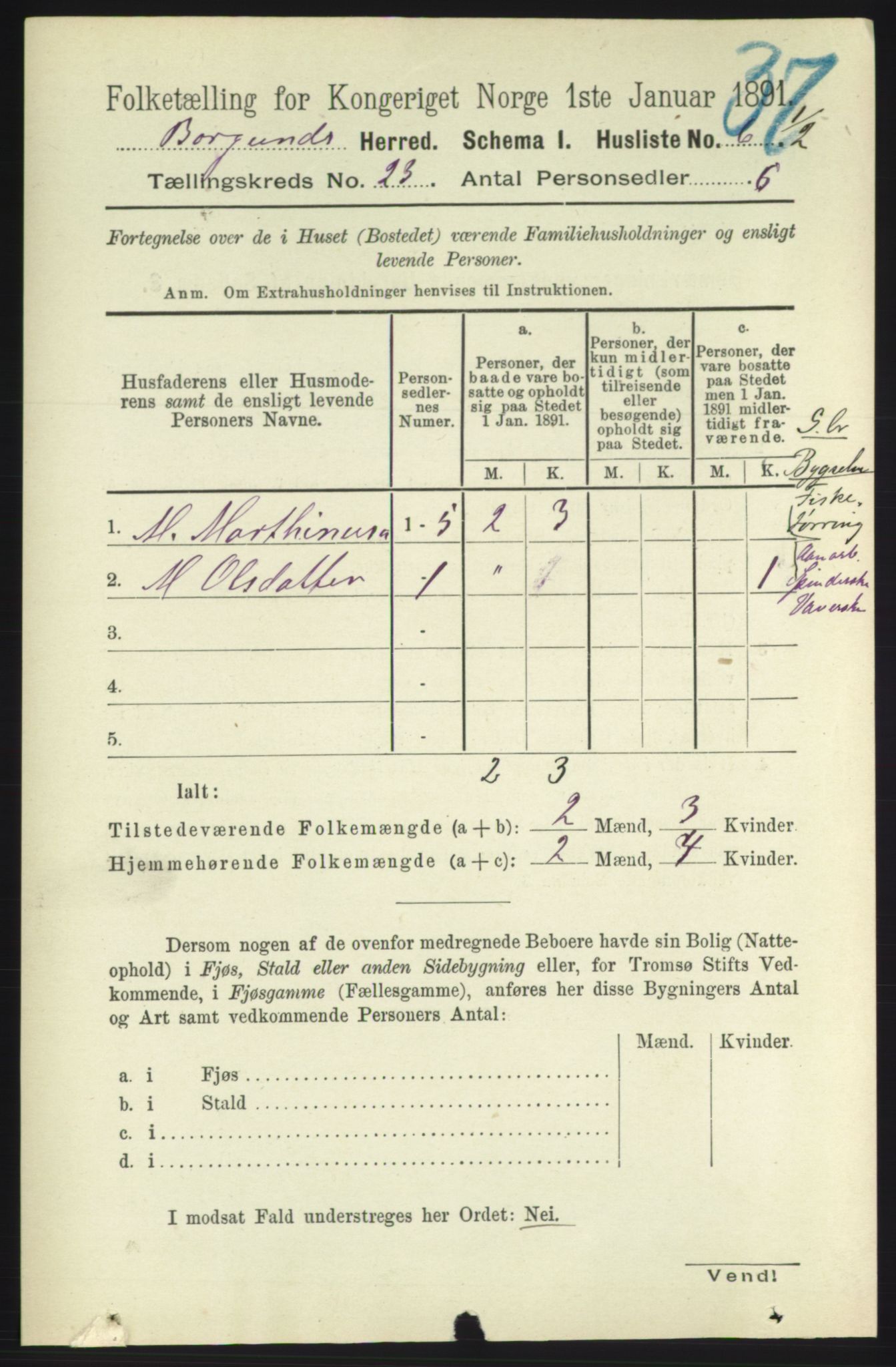 RA, 1891 census for 1531 Borgund, 1891, p. 6950