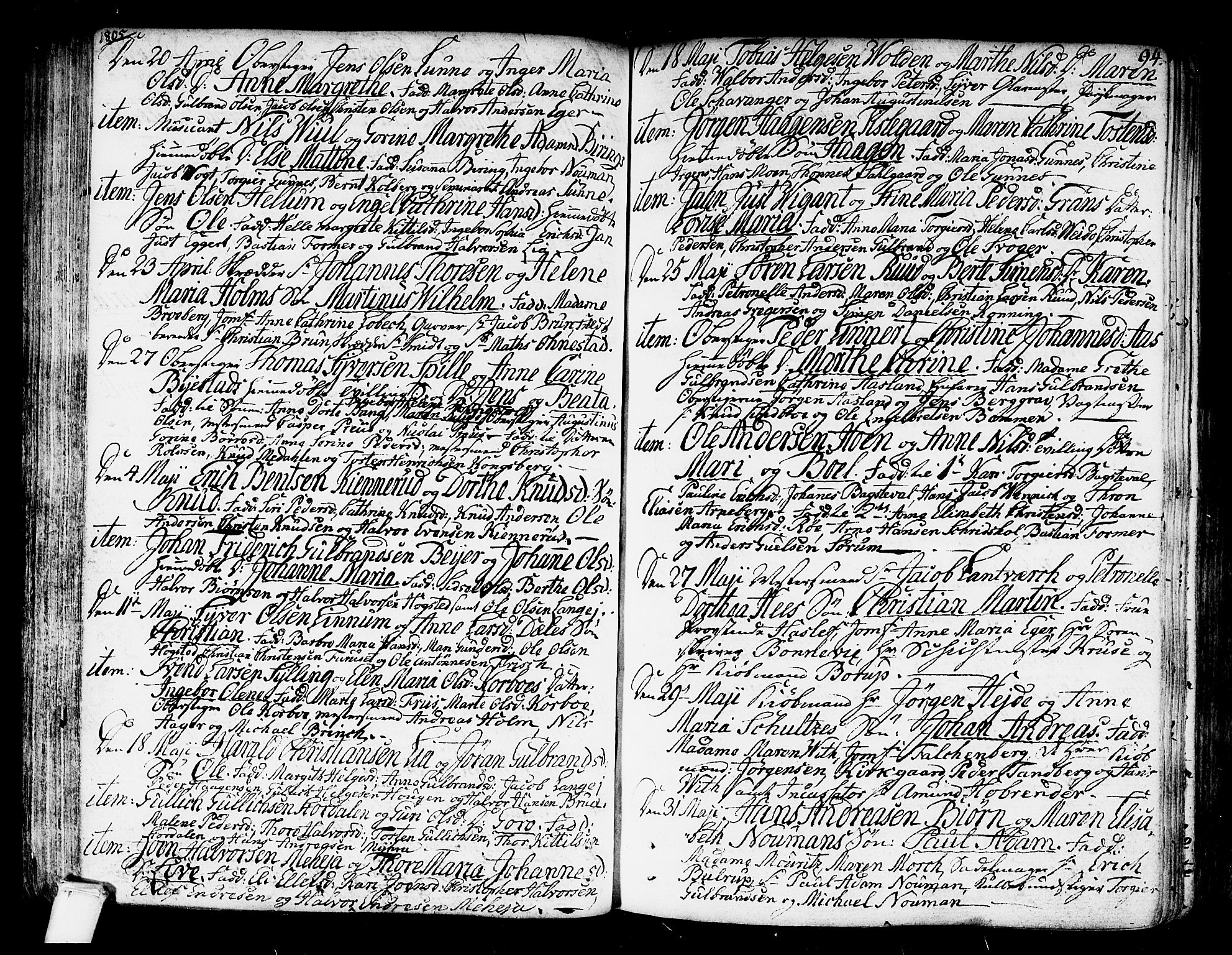 Kongsberg kirkebøker, SAKO/A-22/F/Fa/L0007: Parish register (official) no. I 7, 1795-1816, p. 94
