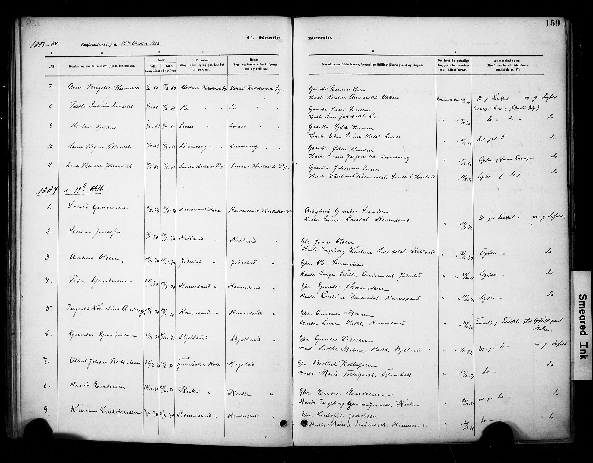 Hetland sokneprestkontor, SAST/A-101826/30/30BA/L0010: Parish register (official) no. A 10, 1882-1925, p. 159