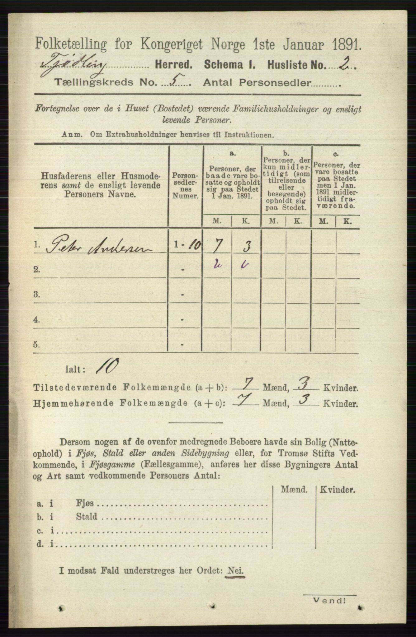 RA, 1891 census for 0725 Tjølling, 1891, p. 1837