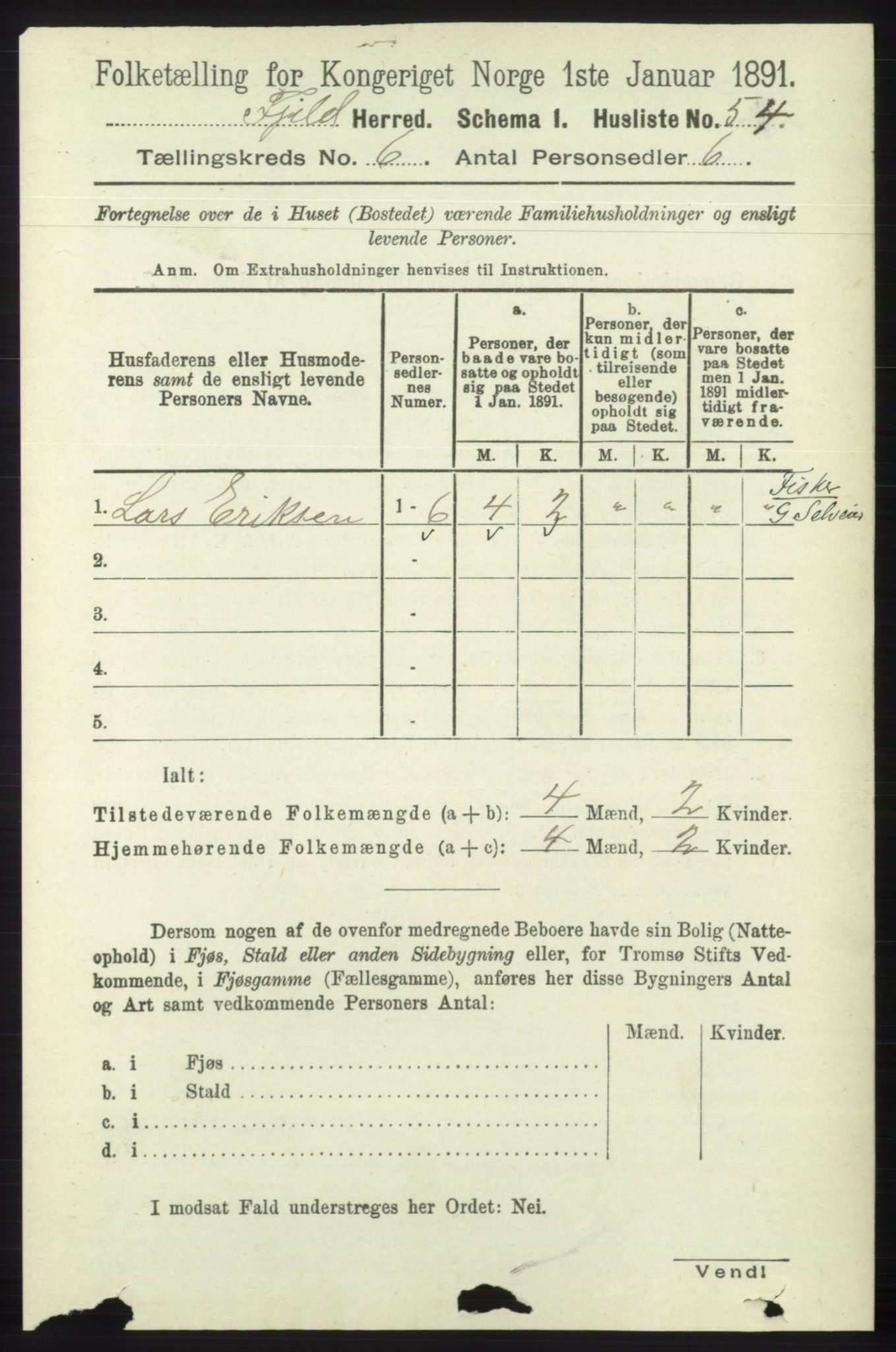 RA, 1891 census for 1246 Fjell, 1891, p. 2994