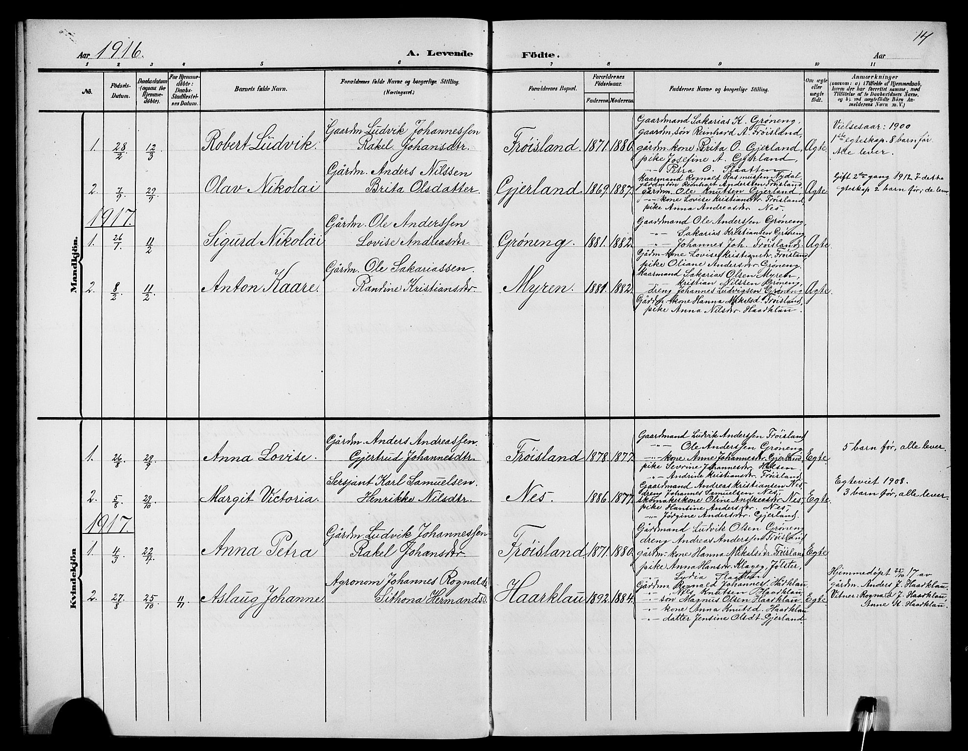 Førde sokneprestembete, AV/SAB-A-79901/H/Hab/Habb/L0001: Parish register (copy) no. B 1, 1904-1924, p. 14