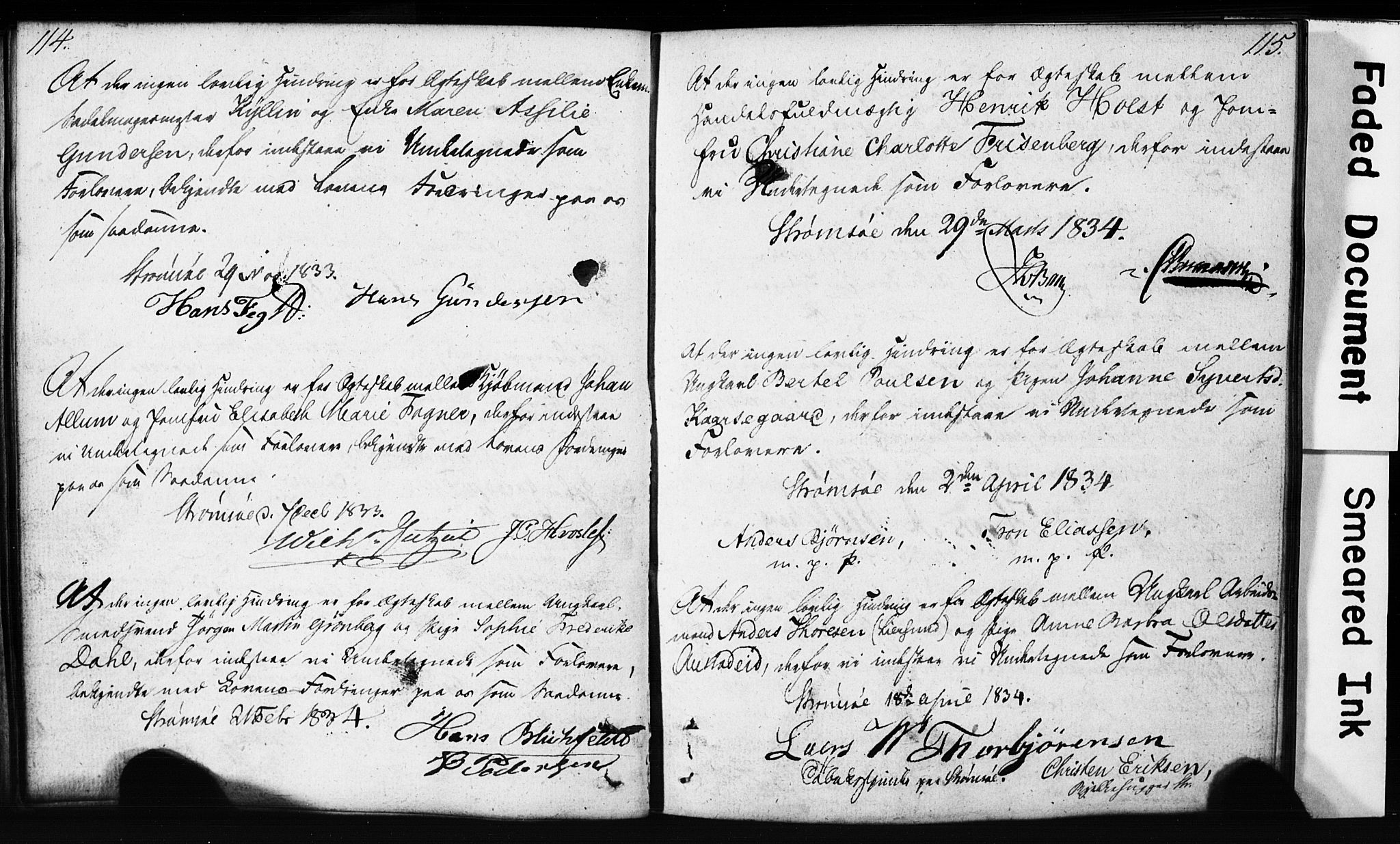 Strømsø kirkebøker, AV/SAKO-A-246/H/Hb/L0002: Best man's statements no. 2, 1815-1857, p. 114-115