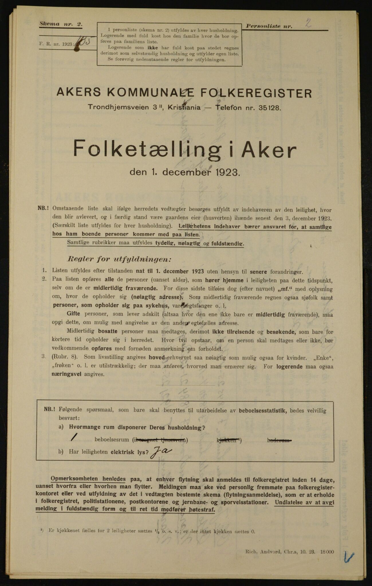 , Municipal Census 1923 for Aker, 1923, p. 23045