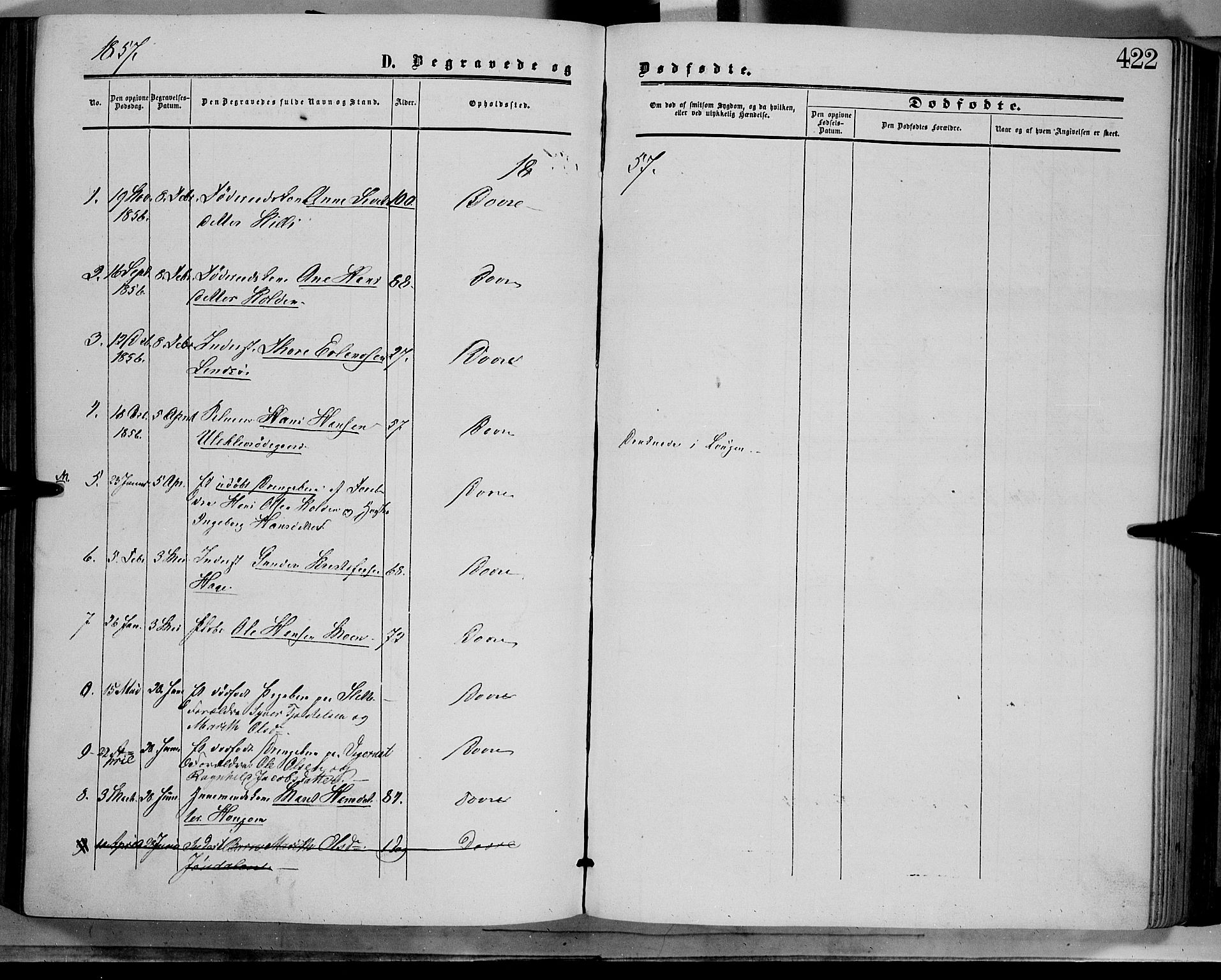 Dovre prestekontor, SAH/PREST-066/H/Ha/Haa/L0001: Parish register (official) no. 1, 1854-1878, p. 422