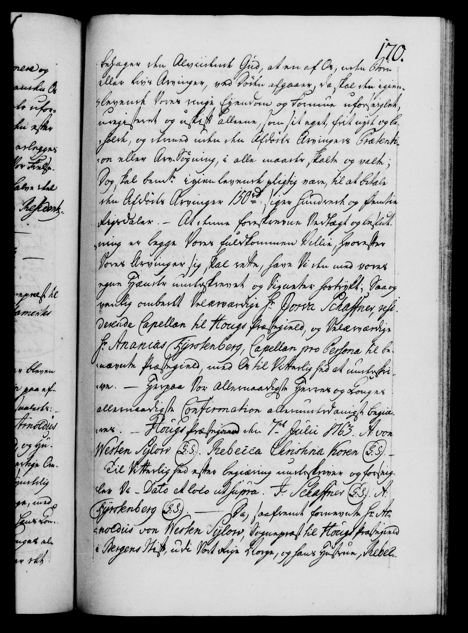 Danske Kanselli 1572-1799, RA/EA-3023/F/Fc/Fca/Fcaa/L0042: Norske registre, 1763-1766, p. 170a