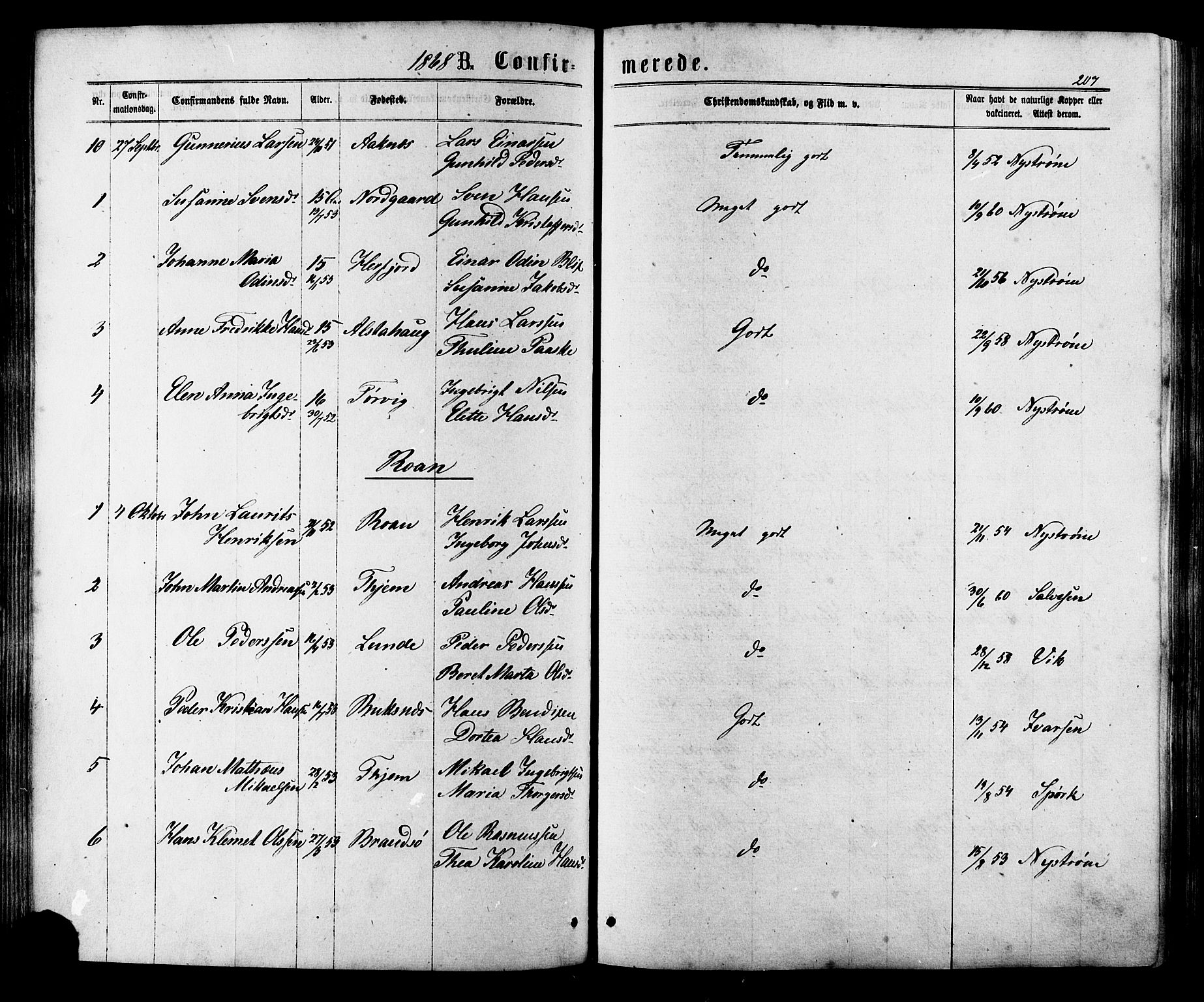 Ministerialprotokoller, klokkerbøker og fødselsregistre - Sør-Trøndelag, SAT/A-1456/657/L0706: Parish register (official) no. 657A07, 1867-1878, p. 207