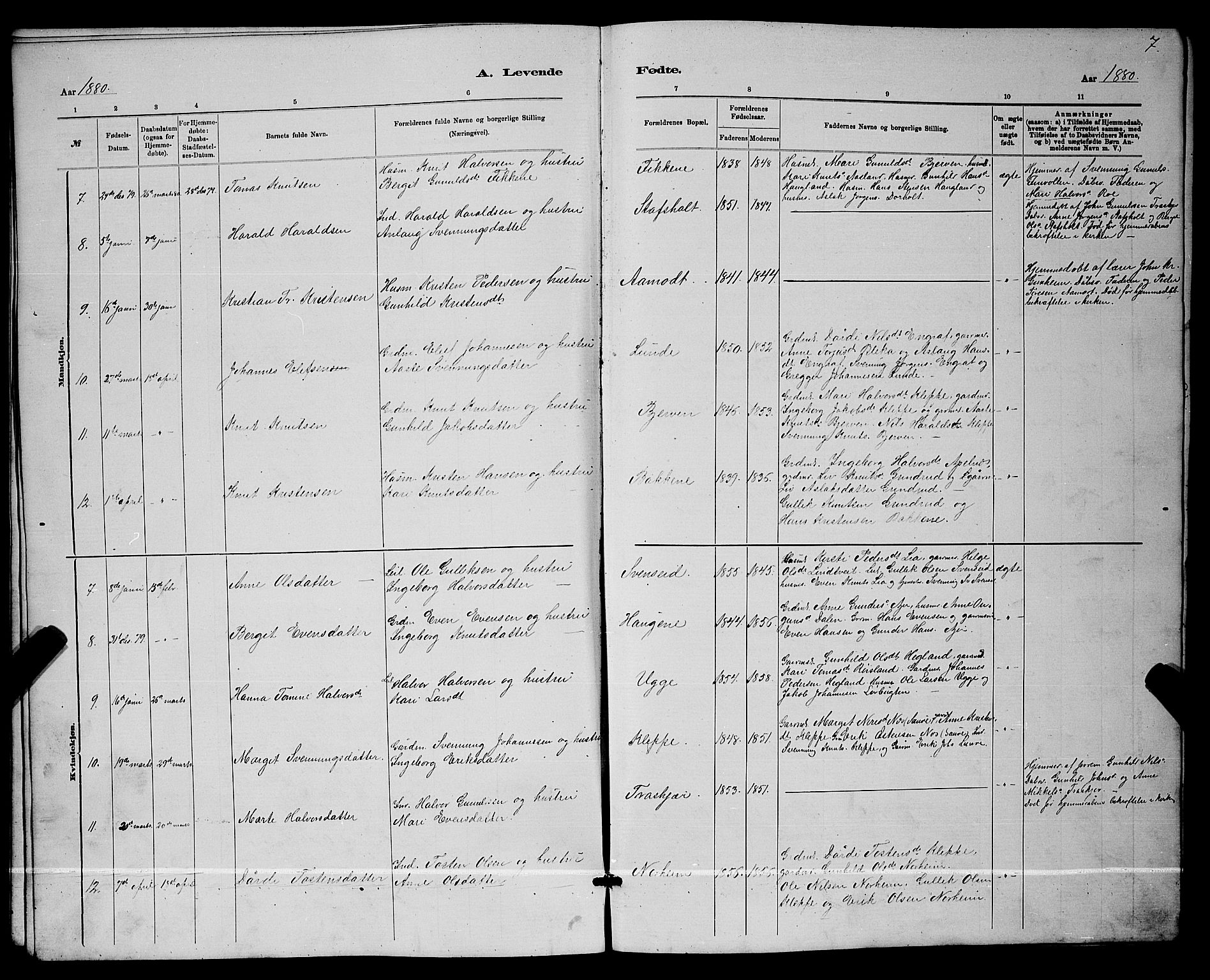 Lunde kirkebøker, SAKO/A-282/G/Ga/L0001b: Parish register (copy) no. I 1, 1879-1887, p. 7