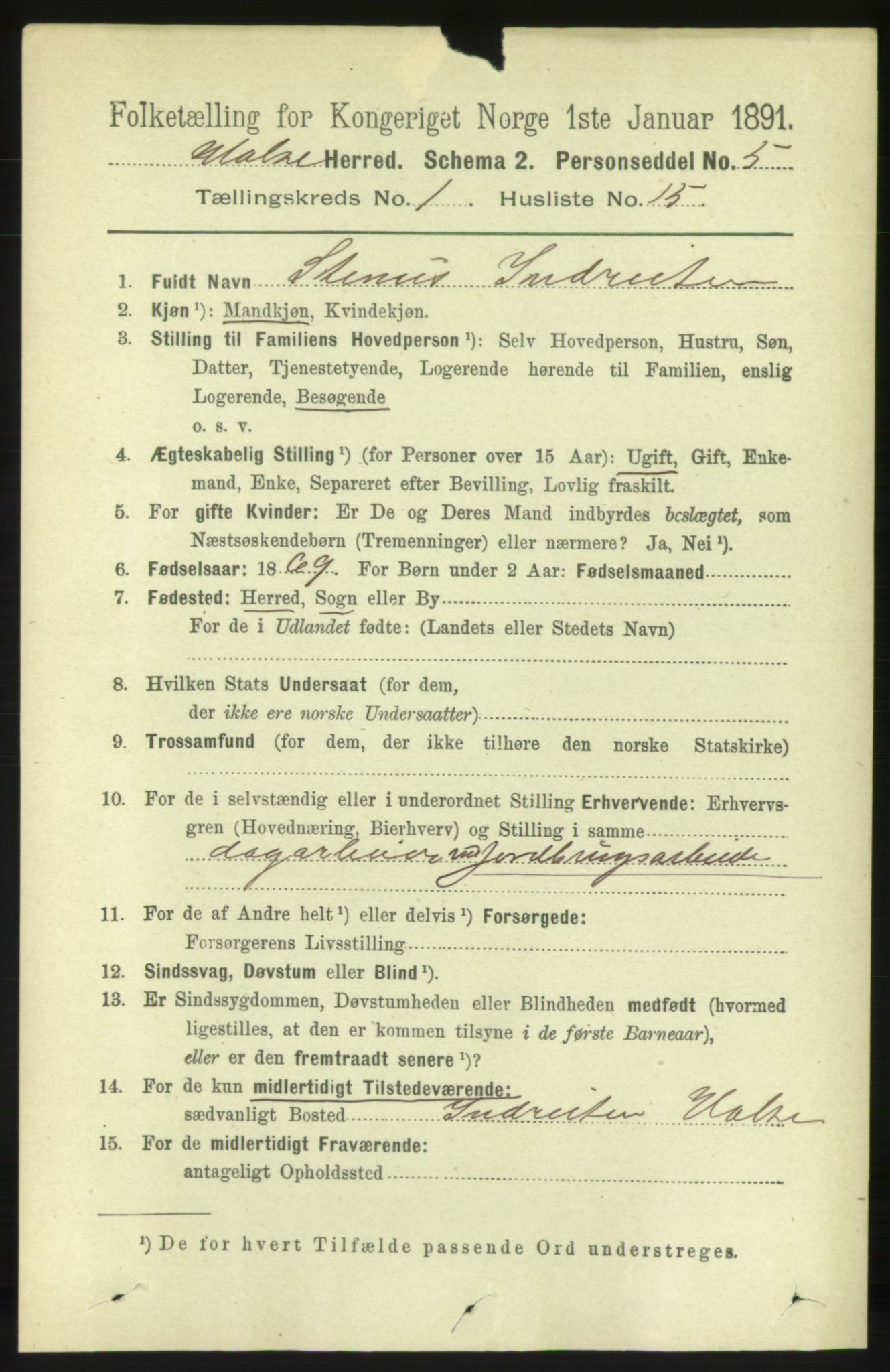 RA, 1891 census for 1571 Halsa, 1891, p. 167