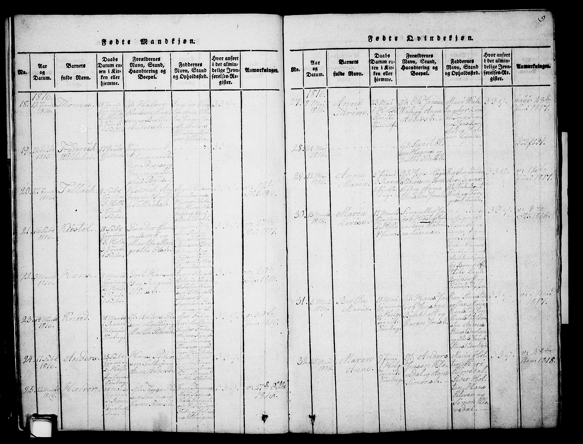 Holla kirkebøker, AV/SAKO-A-272/G/Ga/L0001: Parish register (copy) no. I 1, 1814-1830, p. 9