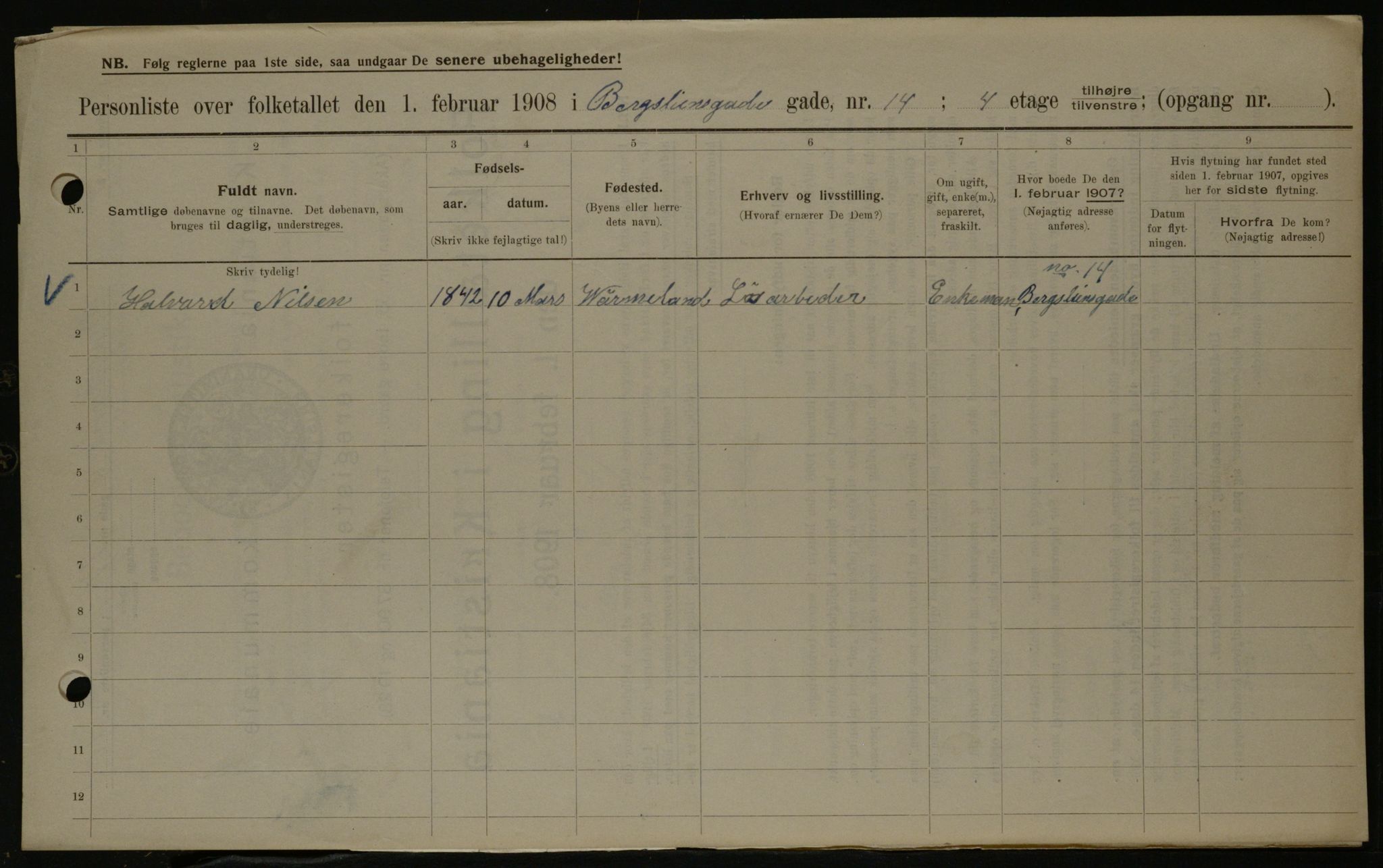 OBA, Municipal Census 1908 for Kristiania, 1908, p. 4319