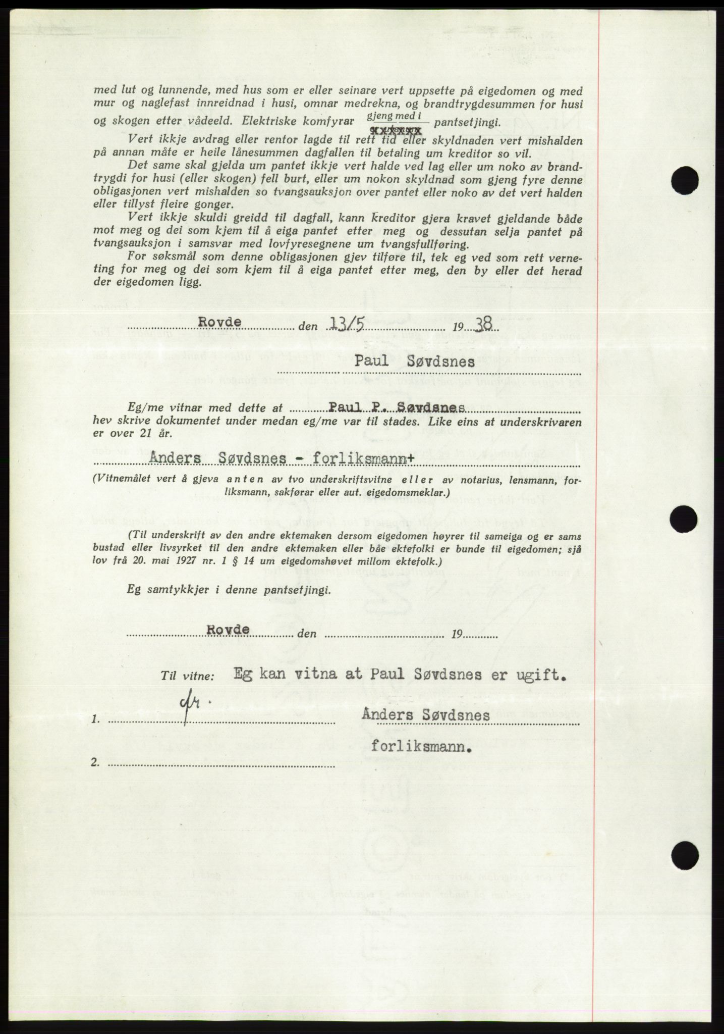 Søre Sunnmøre sorenskriveri, AV/SAT-A-4122/1/2/2C/L0065: Mortgage book no. 59, 1938-1938, Diary no: : 659/1938