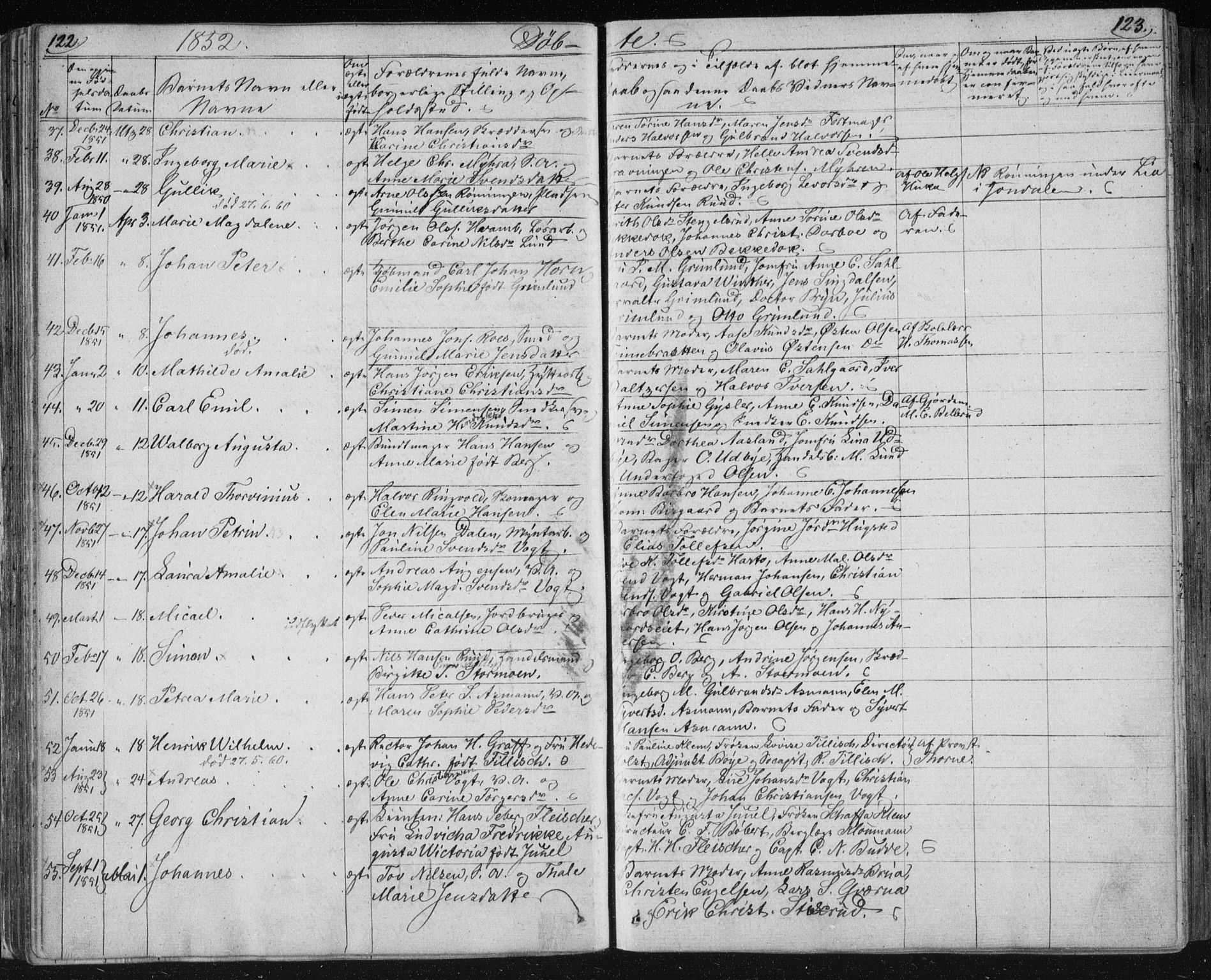 Kongsberg kirkebøker, AV/SAKO-A-22/F/Fa/L0009: Parish register (official) no. I 9, 1839-1858, p. 122-123