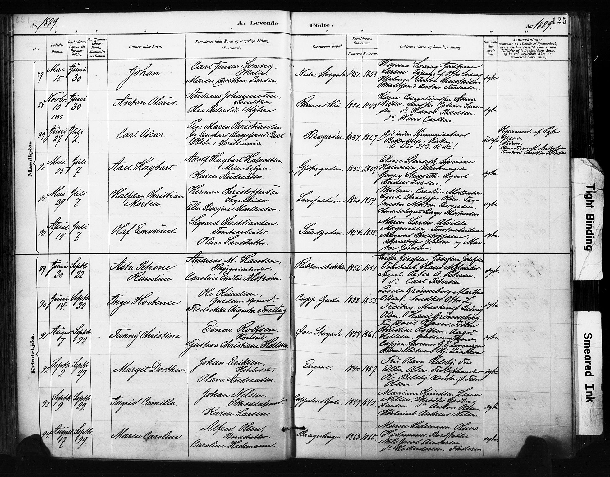 Bragernes kirkebøker, SAKO/A-6/F/Fb/L0007: Parish register (official) no. II 7, 1885-1893, p. 125