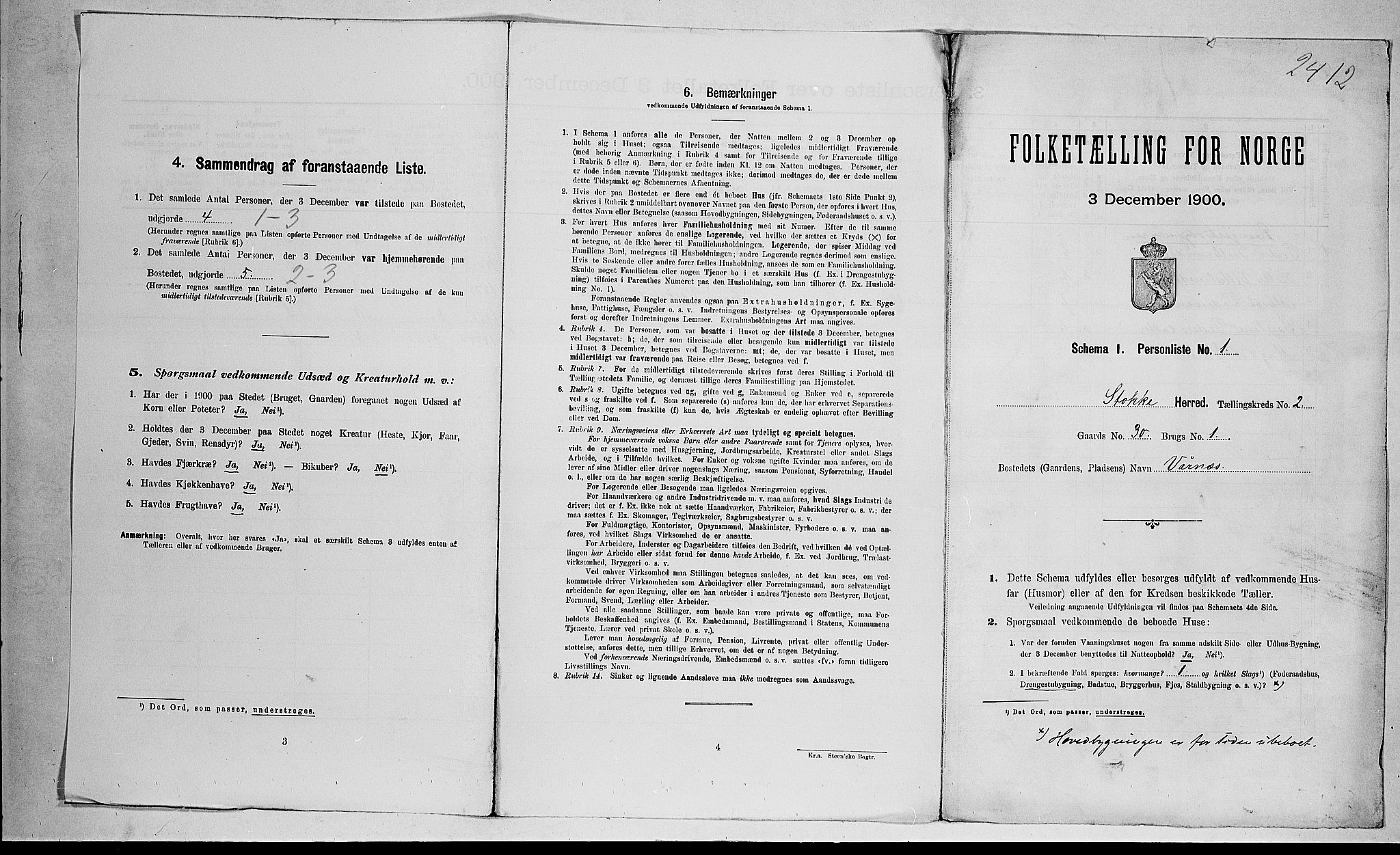 RA, 1900 census for Stokke, 1900, p. 371