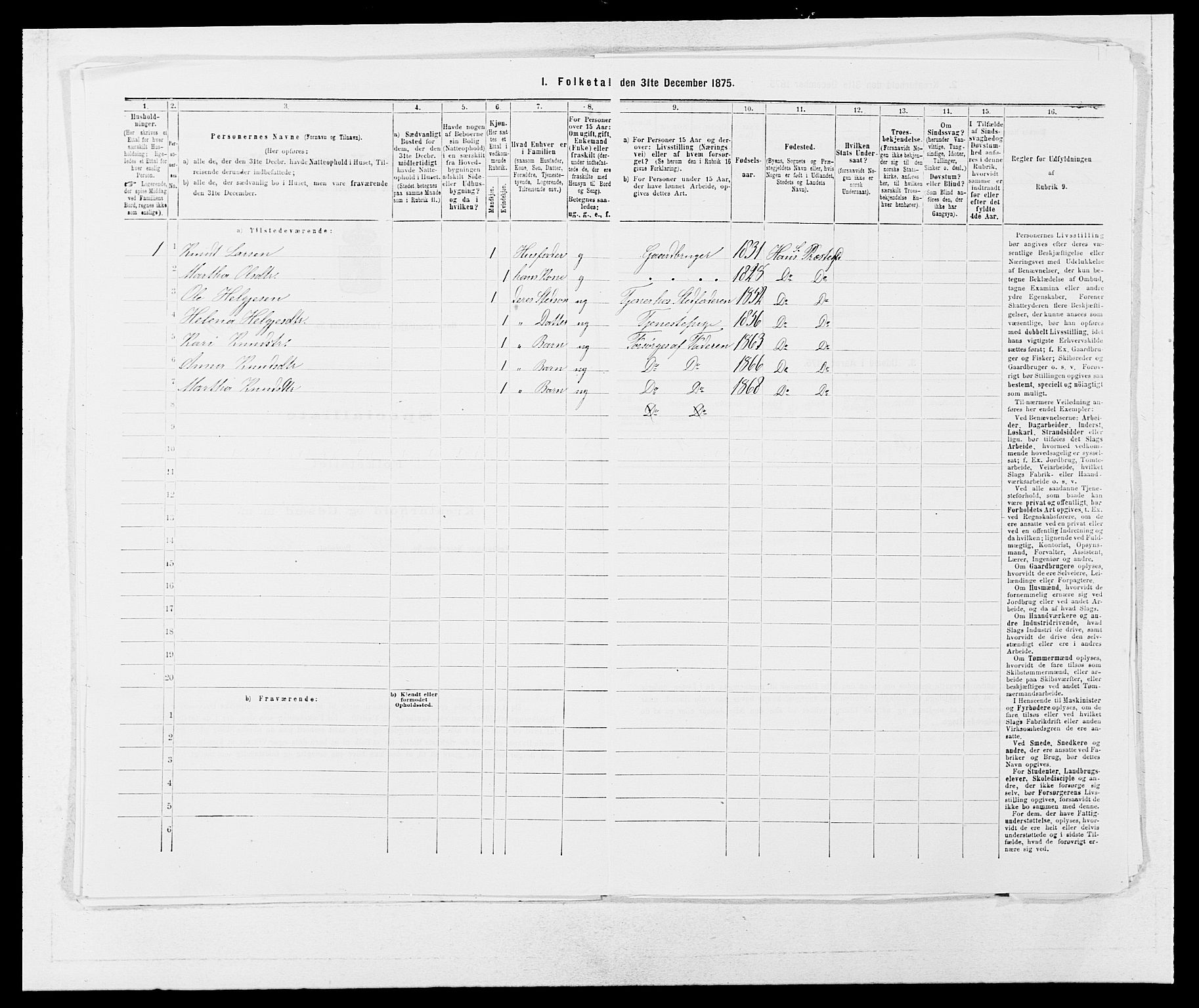 SAB, 1875 census for 1250P Haus, 1875, p. 1183