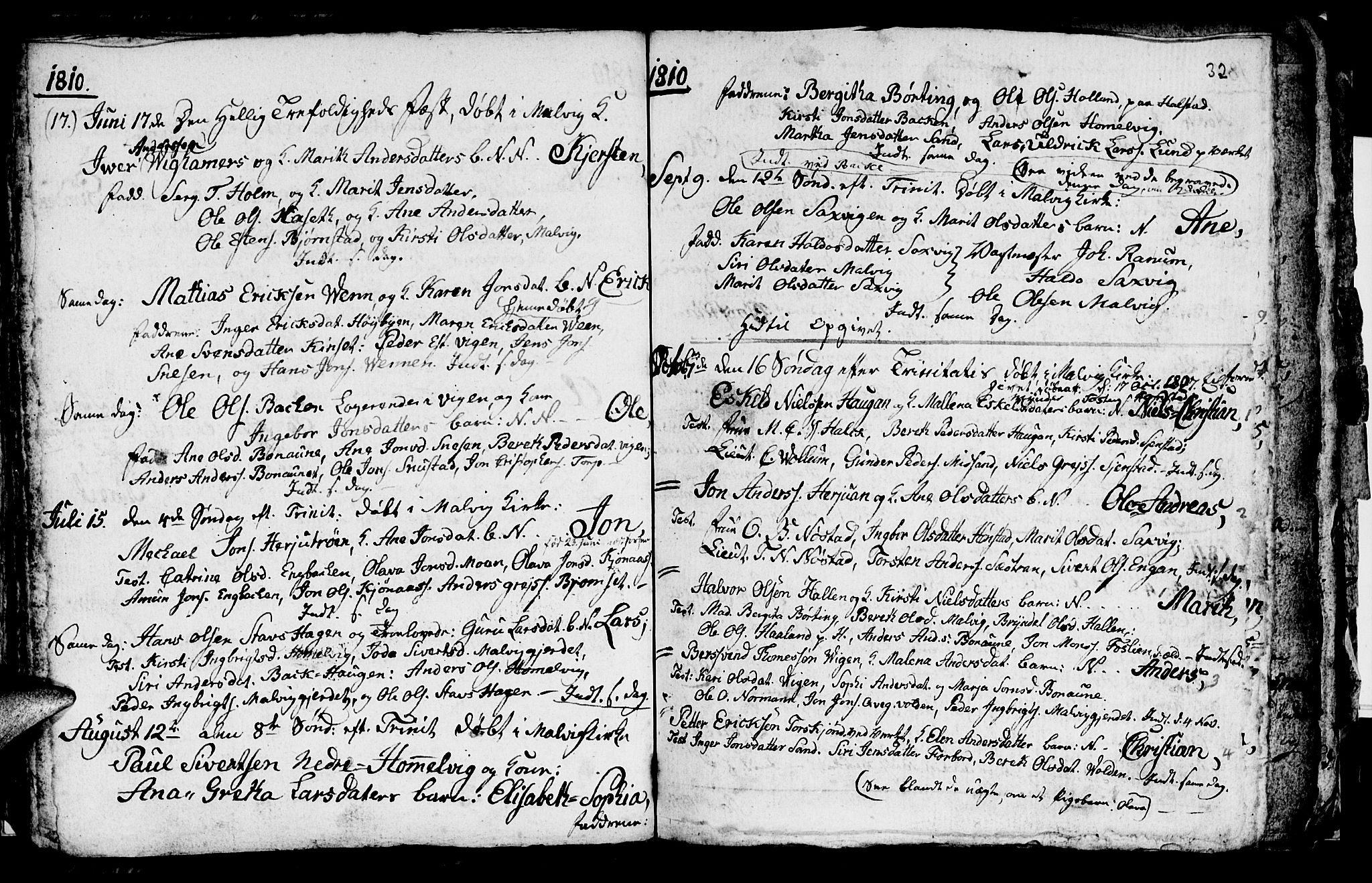 Ministerialprotokoller, klokkerbøker og fødselsregistre - Sør-Trøndelag, SAT/A-1456/616/L0419: Parish register (copy) no. 616C02, 1797-1816, p. 32