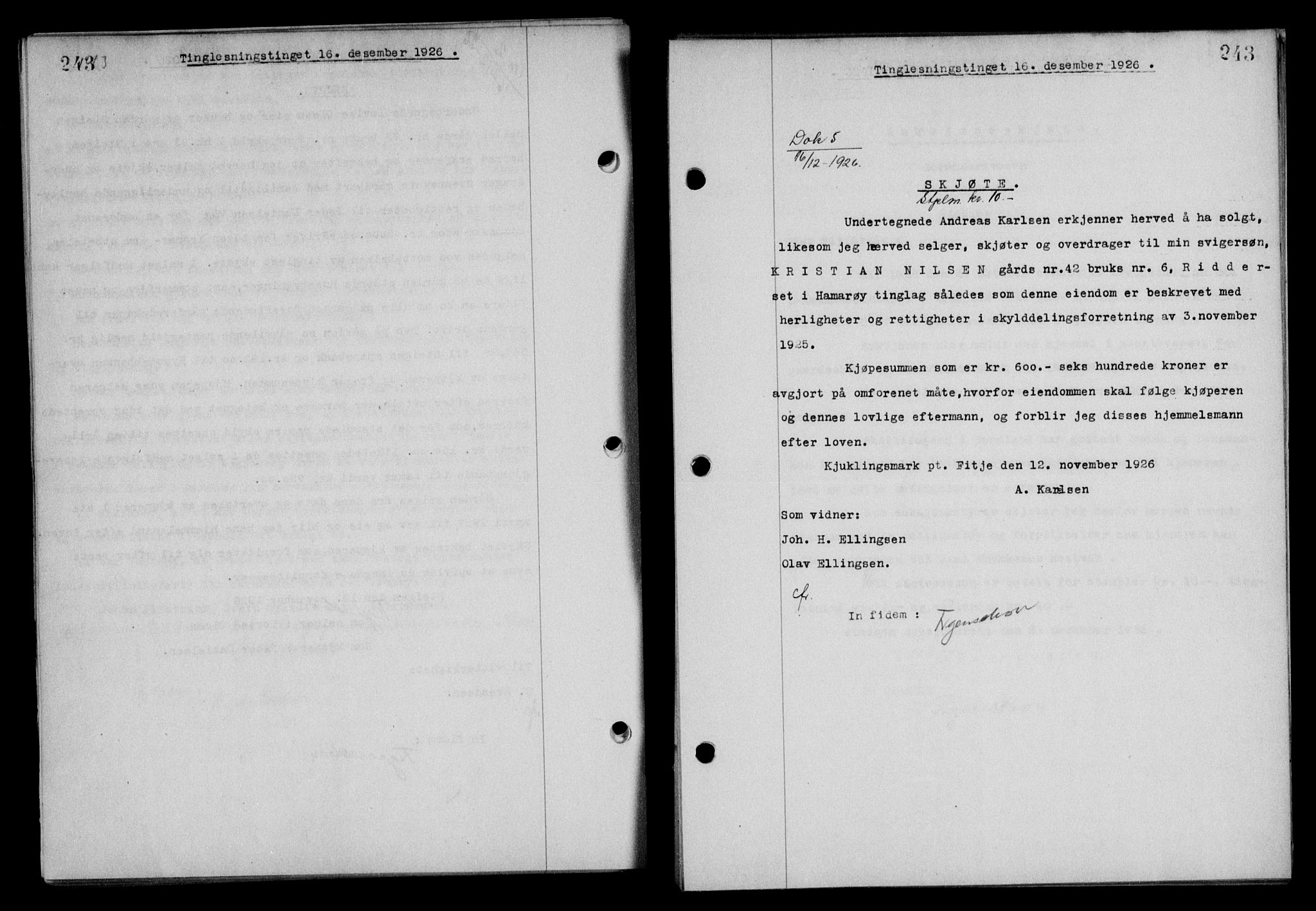 Steigen og Ofoten sorenskriveri, SAT/A-0030/1/2/2C/L0014: Mortgage book no. 13 og 15, 1926-1927, Deed date: 16.12.1926