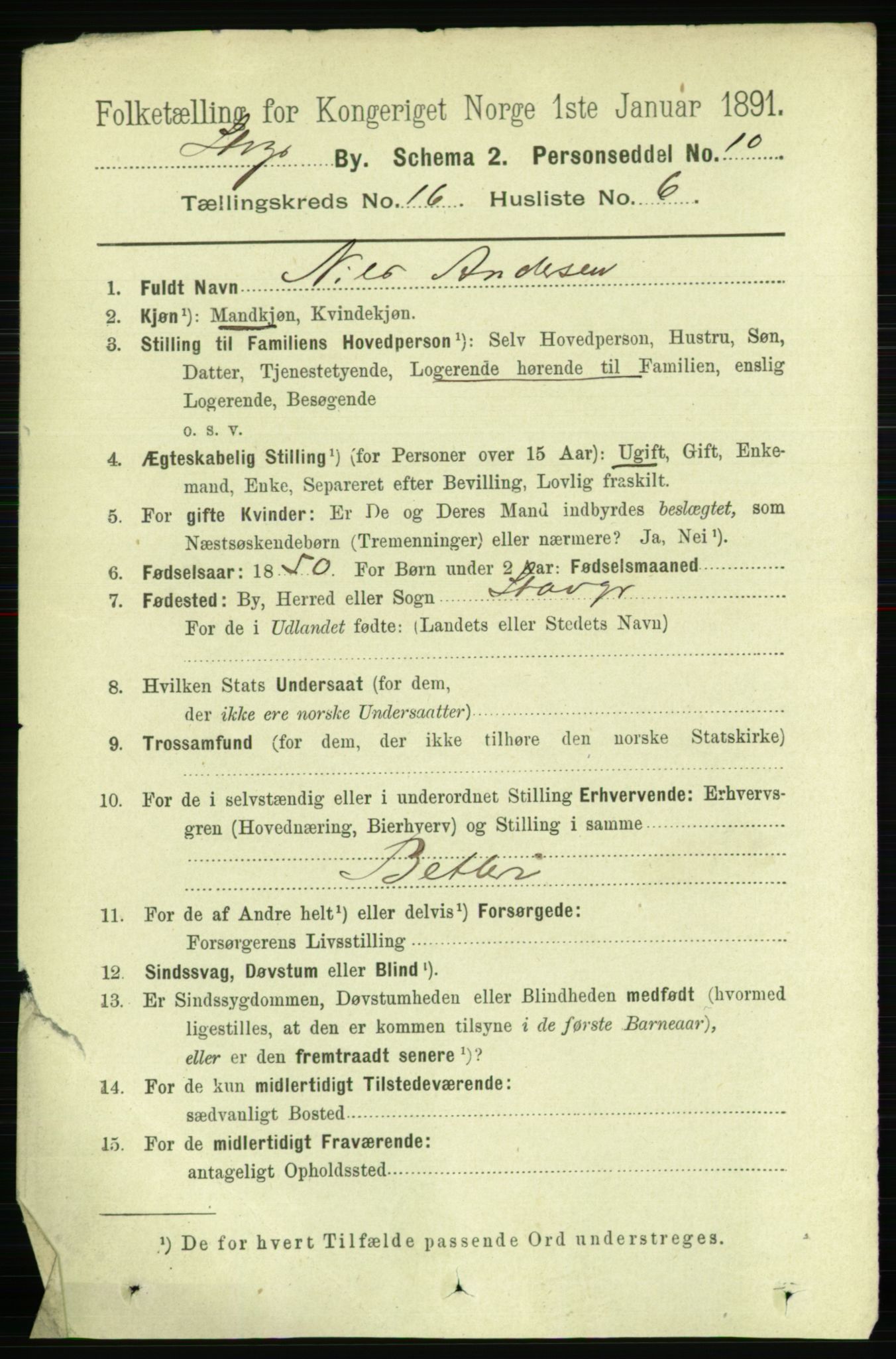 RA, 1891 census for 1103 Stavanger, 1891, p. 18907