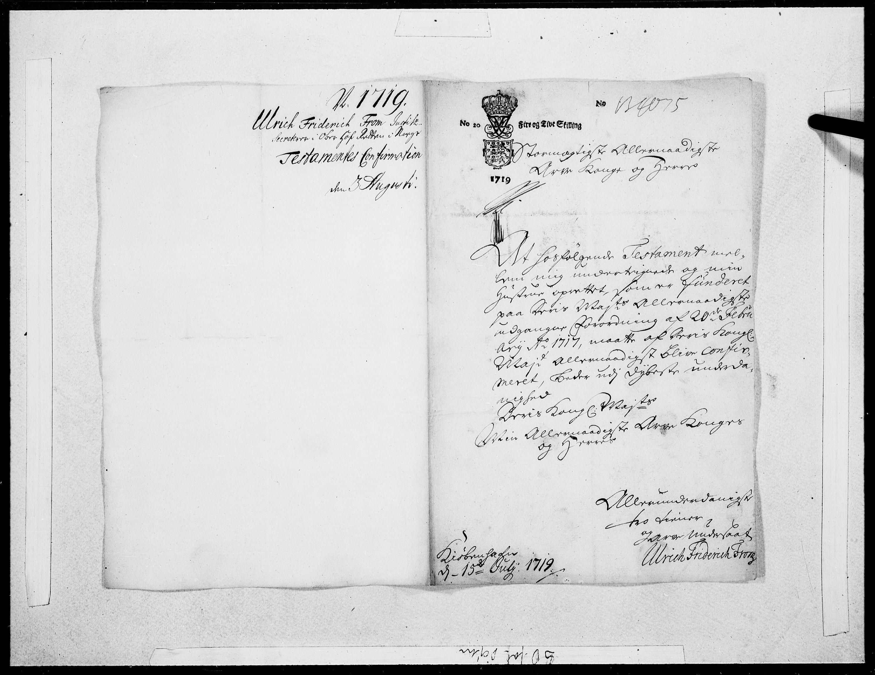 Danske Kanselli 1572-1799, RA/EA-3023/F/Fc/Fcc/Fcca/L0084: Norske innlegg 1572-1799, 1719, p. 395