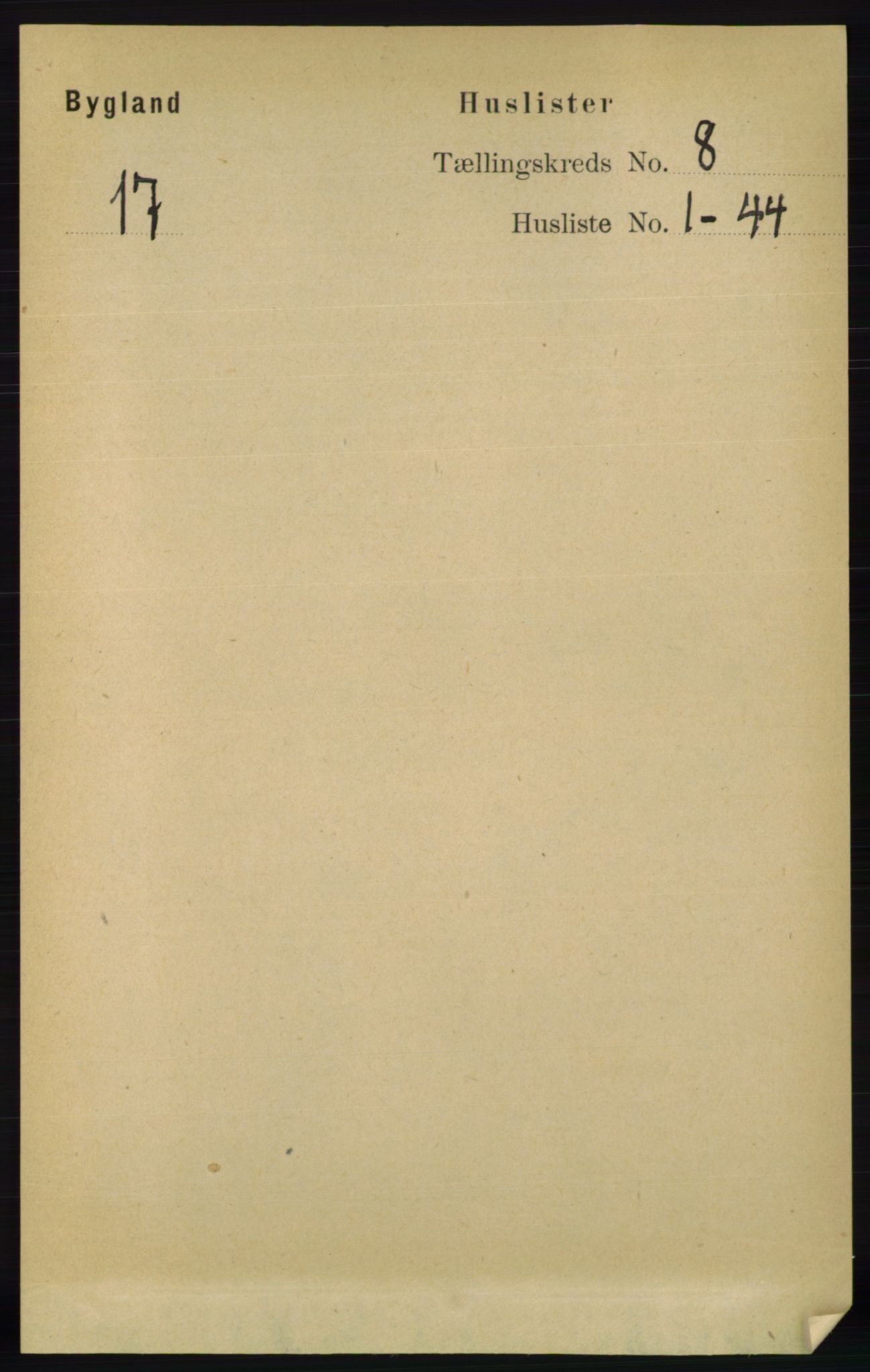 RA, 1891 census for 0938 Bygland, 1891, p. 1868