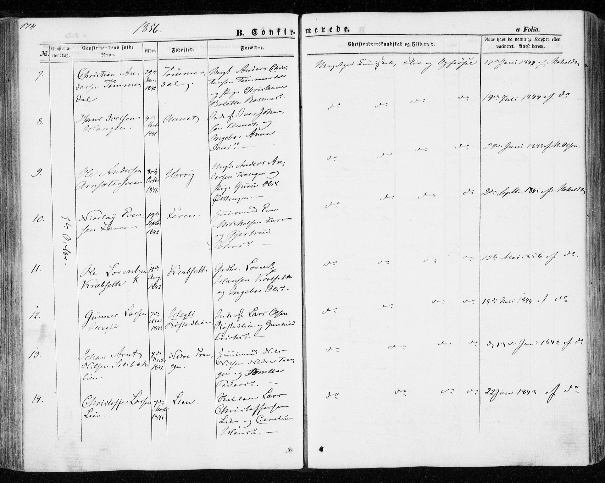 Ministerialprotokoller, klokkerbøker og fødselsregistre - Nord-Trøndelag, SAT/A-1458/701/L0008: Parish register (official) no. 701A08 /1, 1854-1863, p. 174