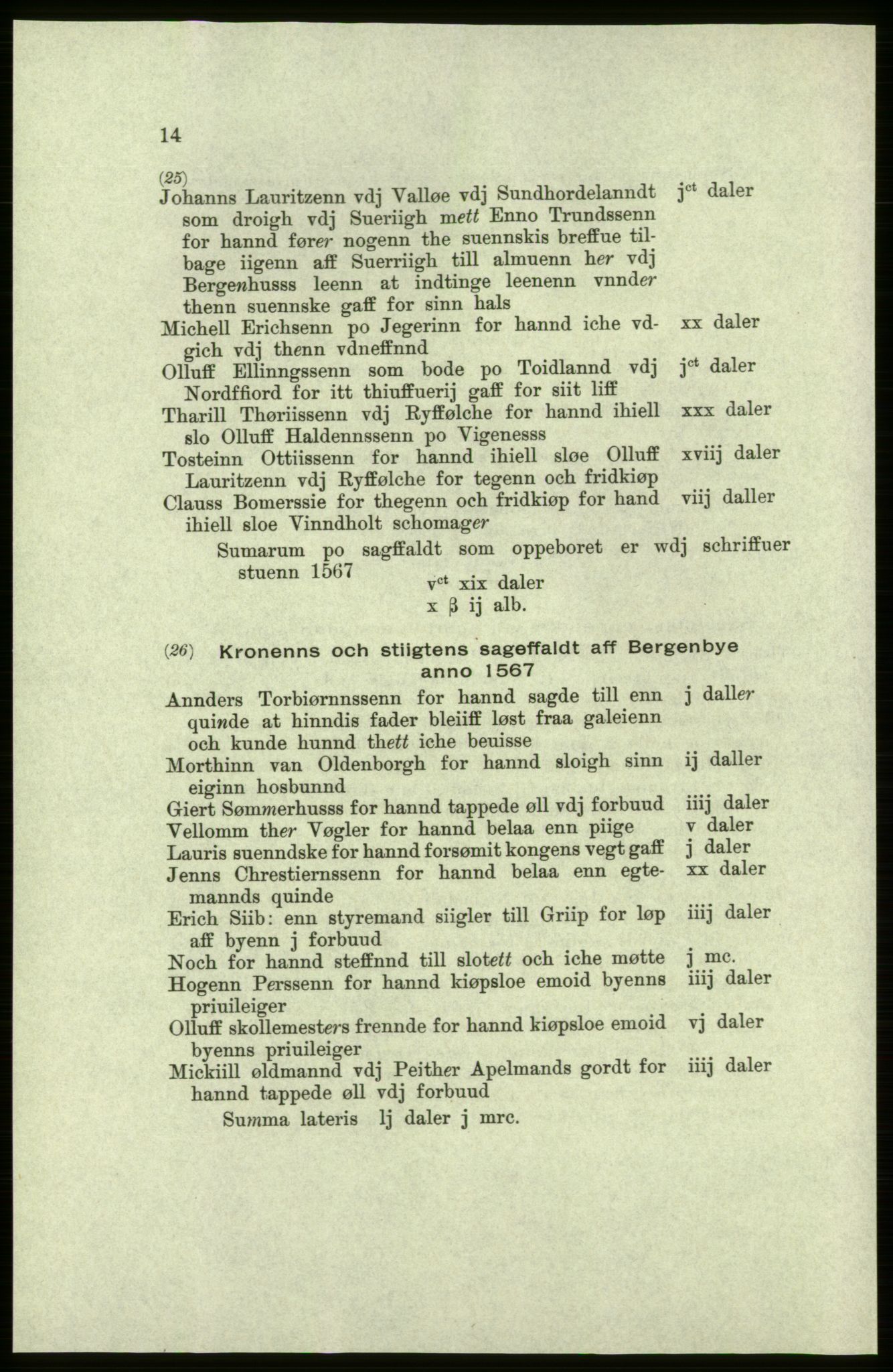 Publikasjoner utgitt av Arkivverket, PUBL/PUBL-001/C/0004: Bind 4: Rekneskap for Bergenhus len 1566-1567: A. Inntekt, 1566-1567, p. 14
