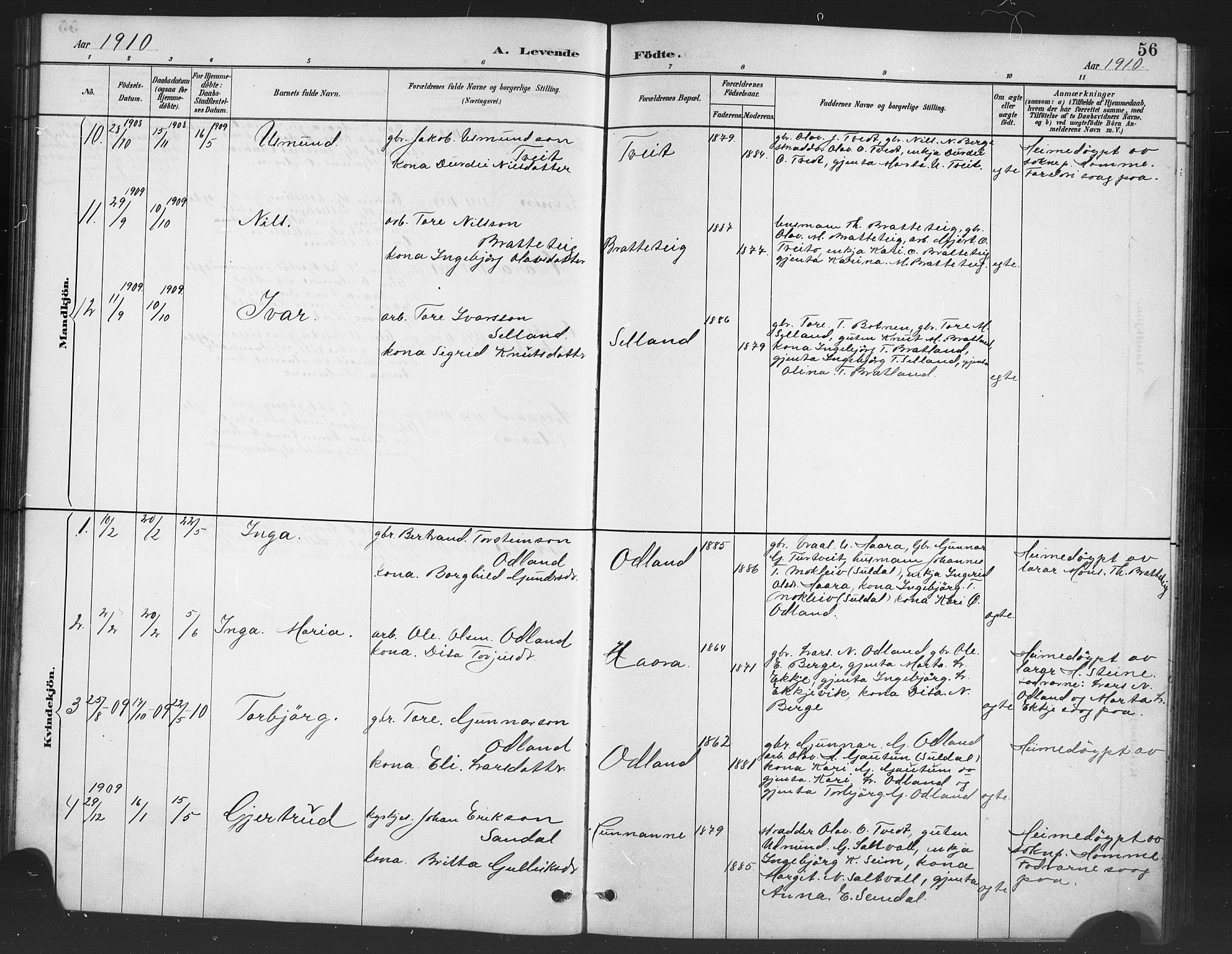 Røldal sokneprestembete, SAB/A-100247: Parish register (copy) no. A 3, 1887-1917, p. 56