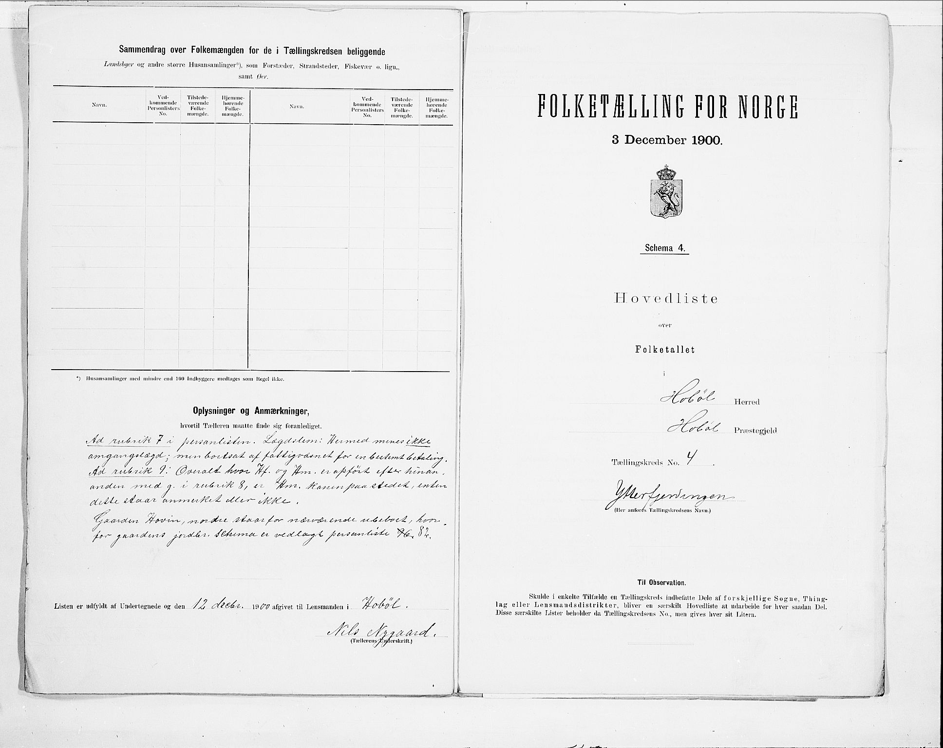 SAO, 1900 census for Hobøl, 1900, p. 12