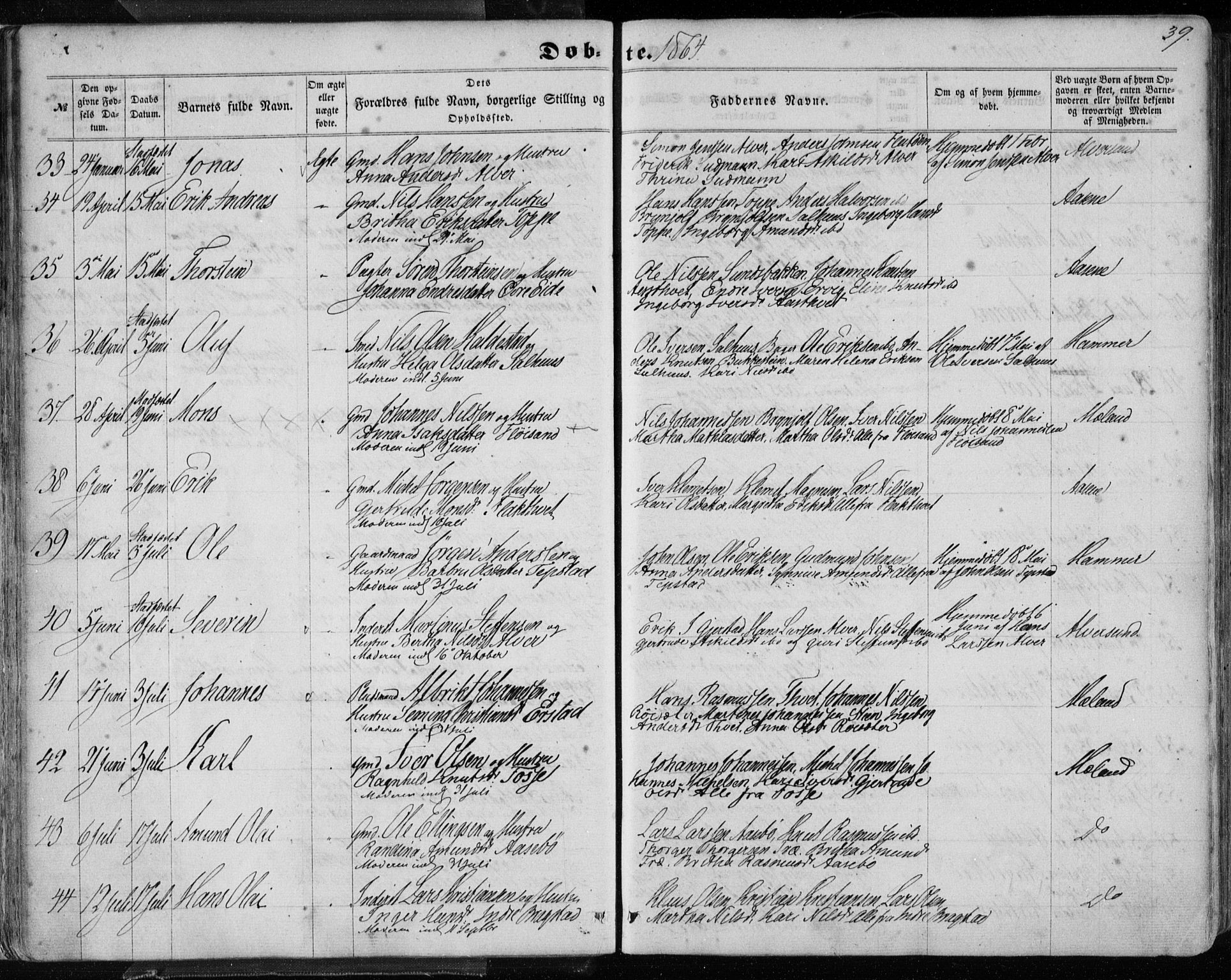 Hamre sokneprestembete, SAB/A-75501/H/Ha/Haa/Haaa/L0014: Parish register (official) no. A 14, 1858-1872, p. 39