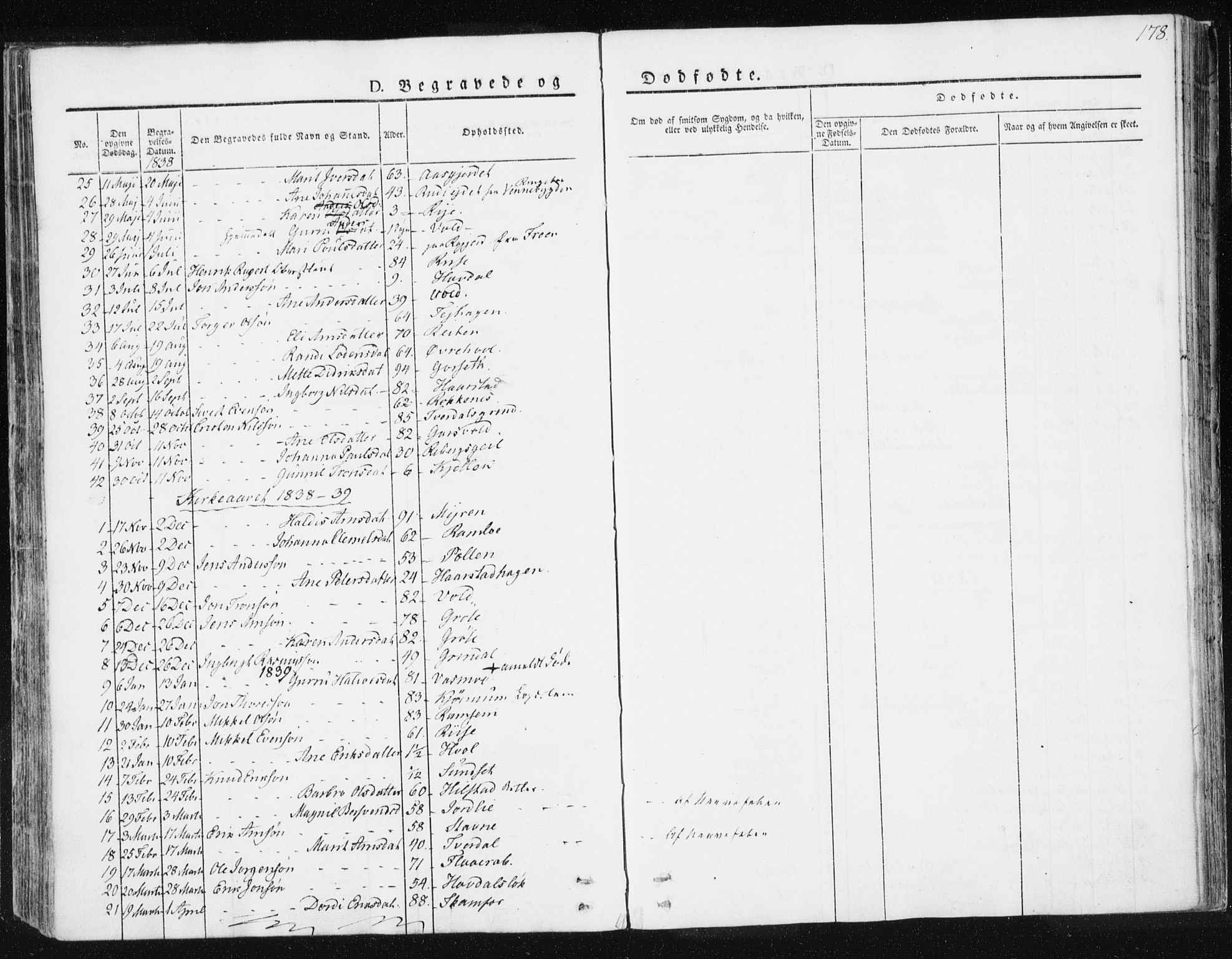 Ministerialprotokoller, klokkerbøker og fødselsregistre - Sør-Trøndelag, SAT/A-1456/674/L0869: Parish register (official) no. 674A01, 1829-1860, p. 178