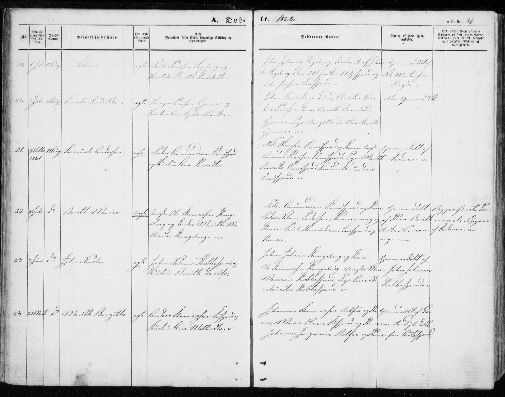 Måsøy sokneprestkontor, SATØ/S-1348/H/Ha/L0002kirke: Parish register (official) no. 2, 1852-1865, p. 36