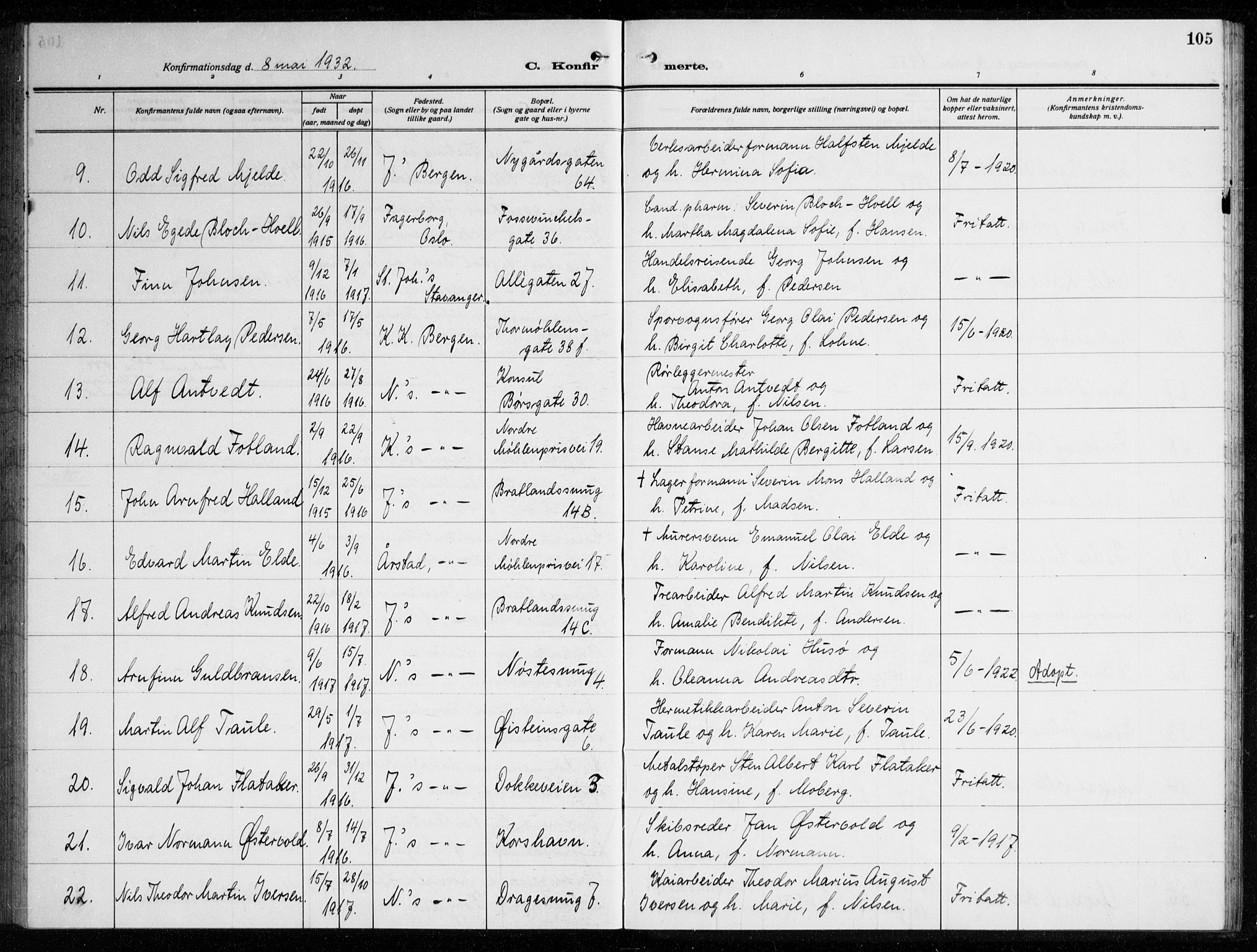 Johanneskirken sokneprestembete, AV/SAB-A-76001/H/Haa/L0010: Parish register (official) no. C 3, 1925-1935, p. 105