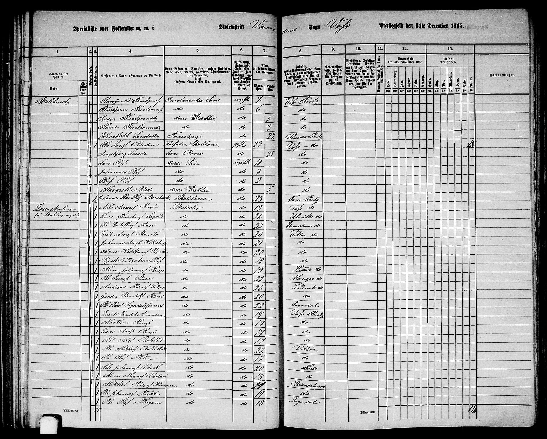 RA, 1865 census for Voss, 1865, p. 62