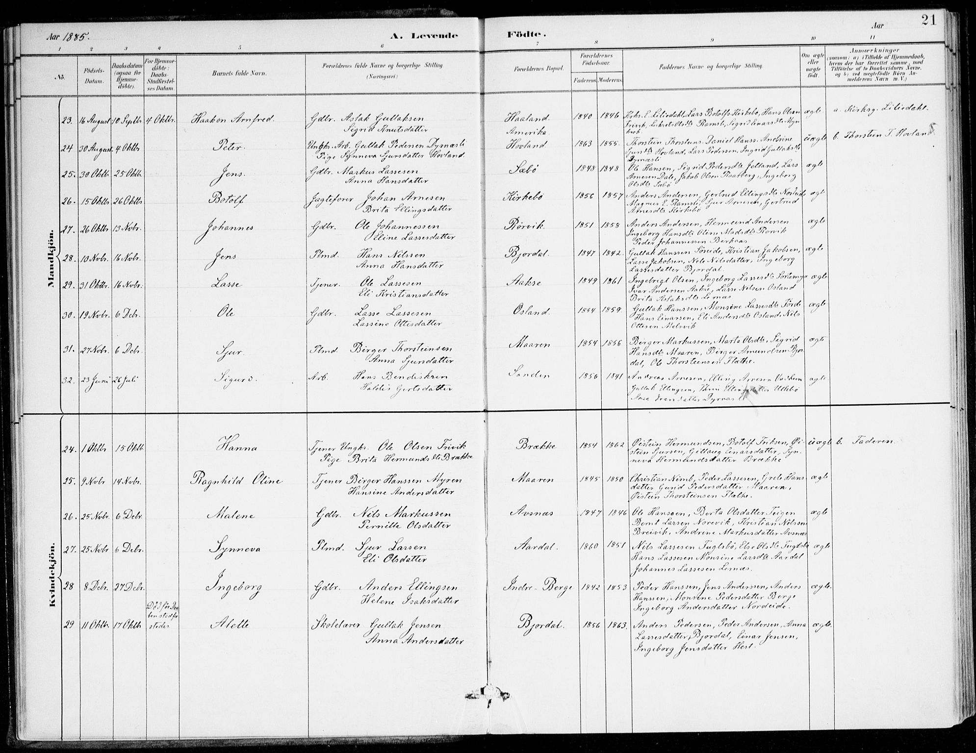 Lavik sokneprestembete, AV/SAB-A-80901: Parish register (official) no. C 1, 1882-1904, p. 21