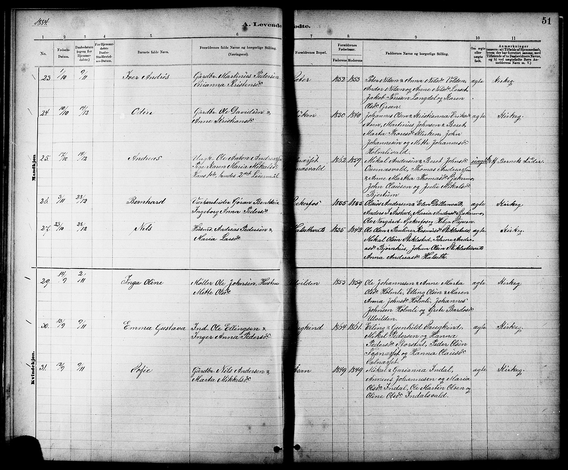Ministerialprotokoller, klokkerbøker og fødselsregistre - Nord-Trøndelag, SAT/A-1458/724/L0267: Parish register (copy) no. 724C03, 1879-1898, p. 51