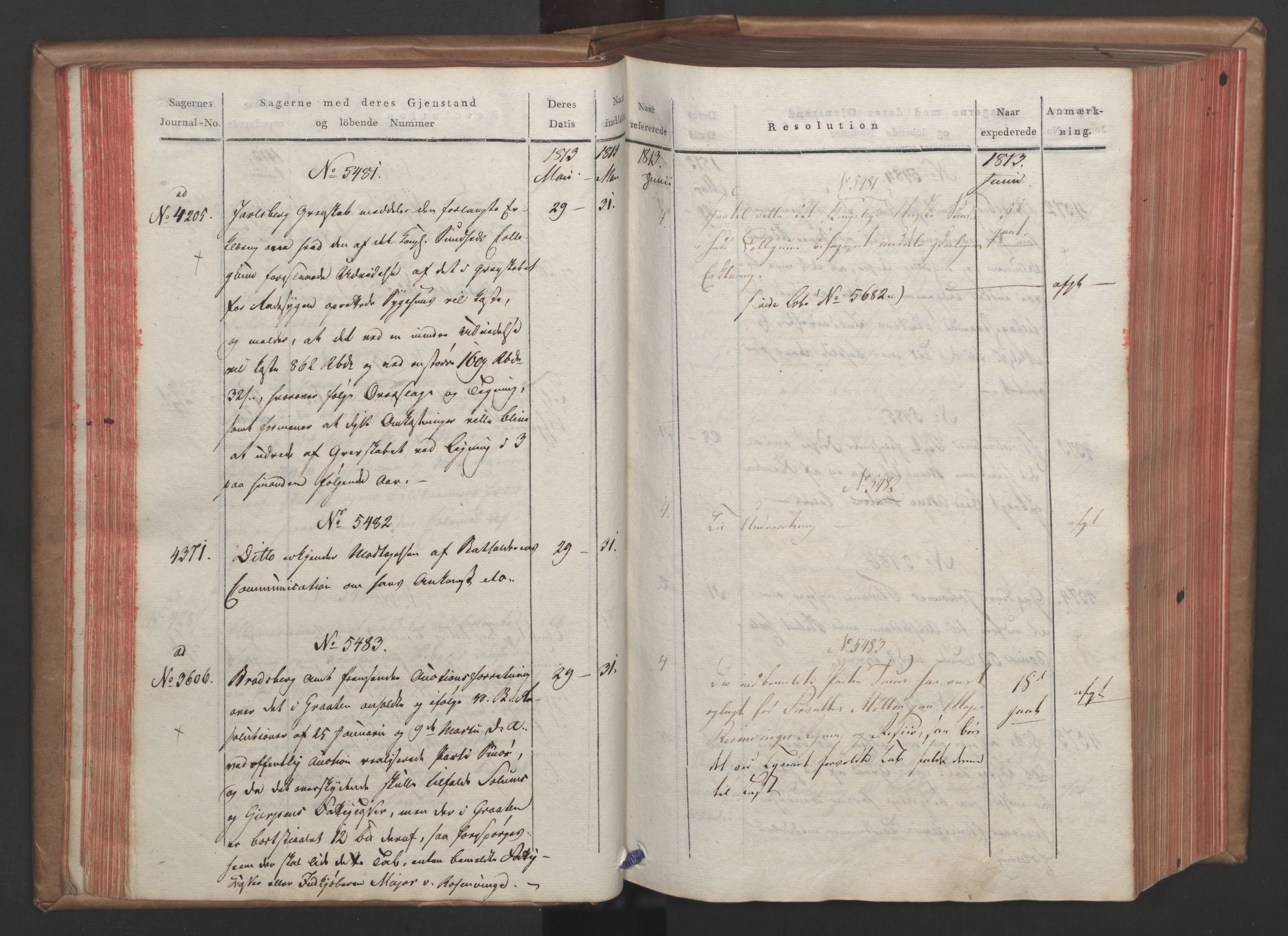Stattholderembetet 1810-1814, 1. kontor (Kontor A), AV/RA-EA-2872/Ab/L0006: Referatprotokoll,  j.nr. 4244-5022,  l.nr. 5322-6289, 1813, p. 52