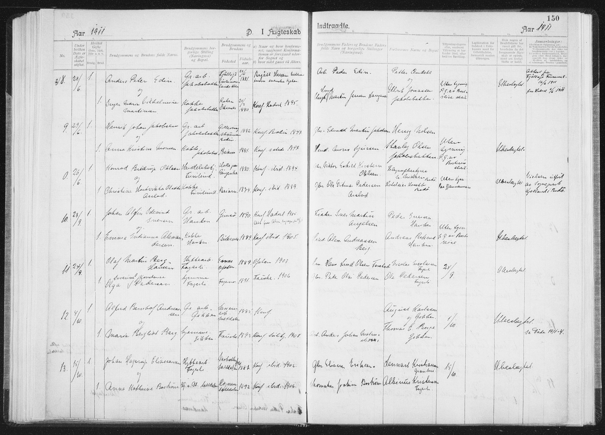 Ministerialprotokoller, klokkerbøker og fødselsregistre - Nordland, SAT/A-1459/850/L0711: Curate's parish register no. 850B01, 1902-1915, p. 150