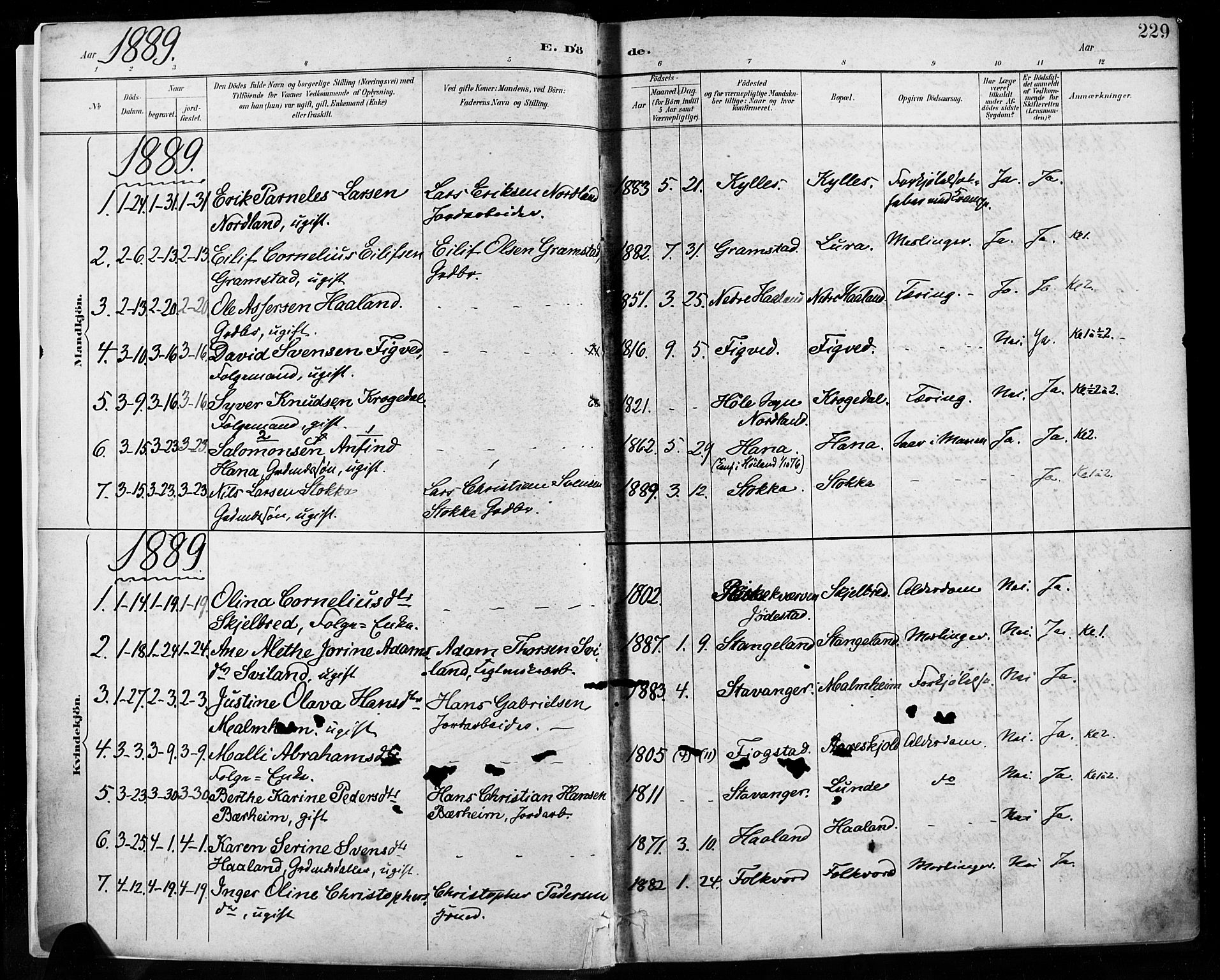 Høyland sokneprestkontor, SAST/A-101799/001/30BA/L0013: Parish register (official) no. A 13.2, 1889-1898, p. 229