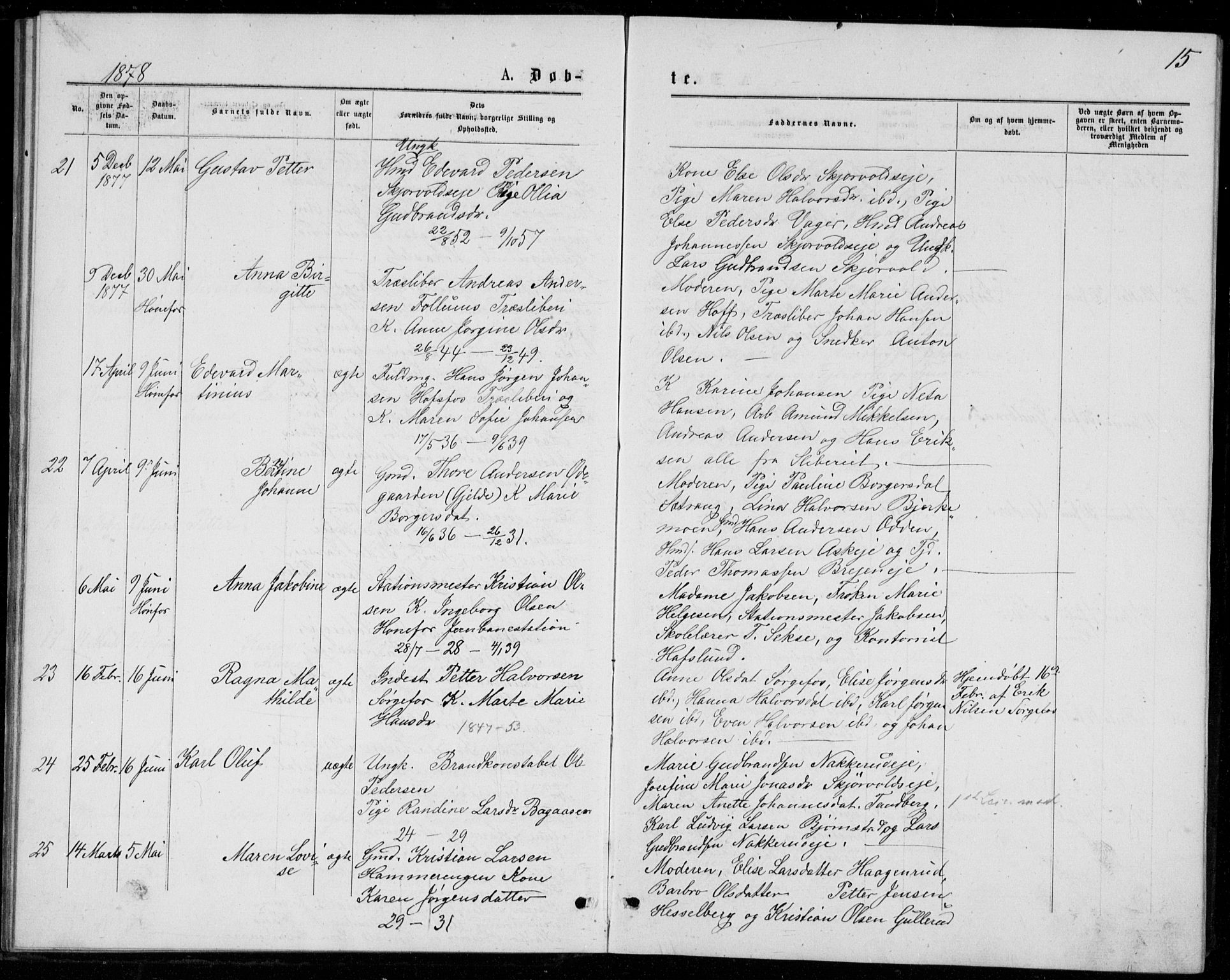 Norderhov kirkebøker, AV/SAKO-A-237/G/Ga/L0007: Parish register (copy) no. I 7, 1877-1887, p. 15