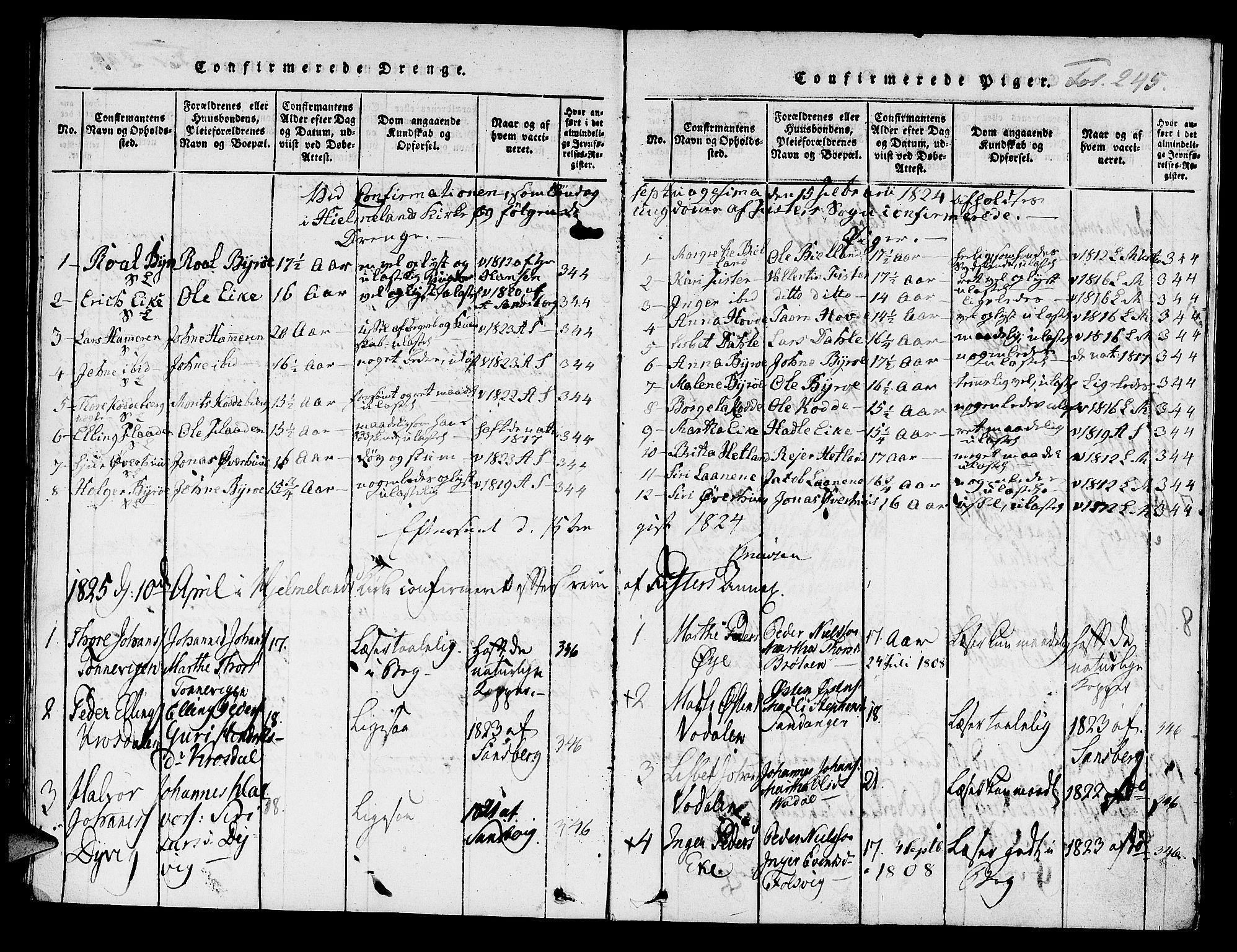 Hjelmeland sokneprestkontor, AV/SAST-A-101843/01/IV/L0004: Parish register (official) no. A 4, 1816-1834, p. 245