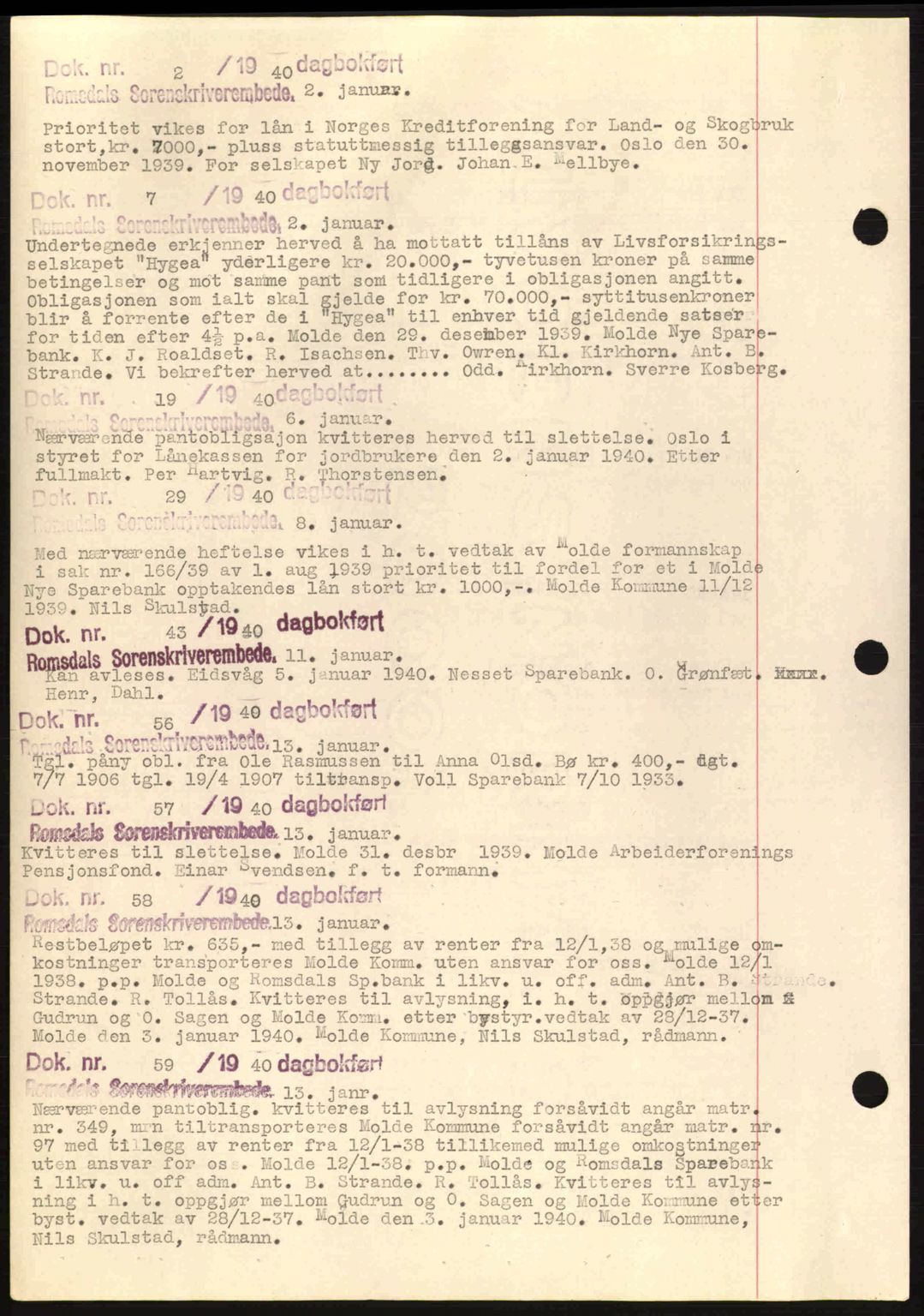 Romsdal sorenskriveri, AV/SAT-A-4149/1/2/2C: Mortgage book no. C1a, 1936-1945, Diary no: : 2/1940