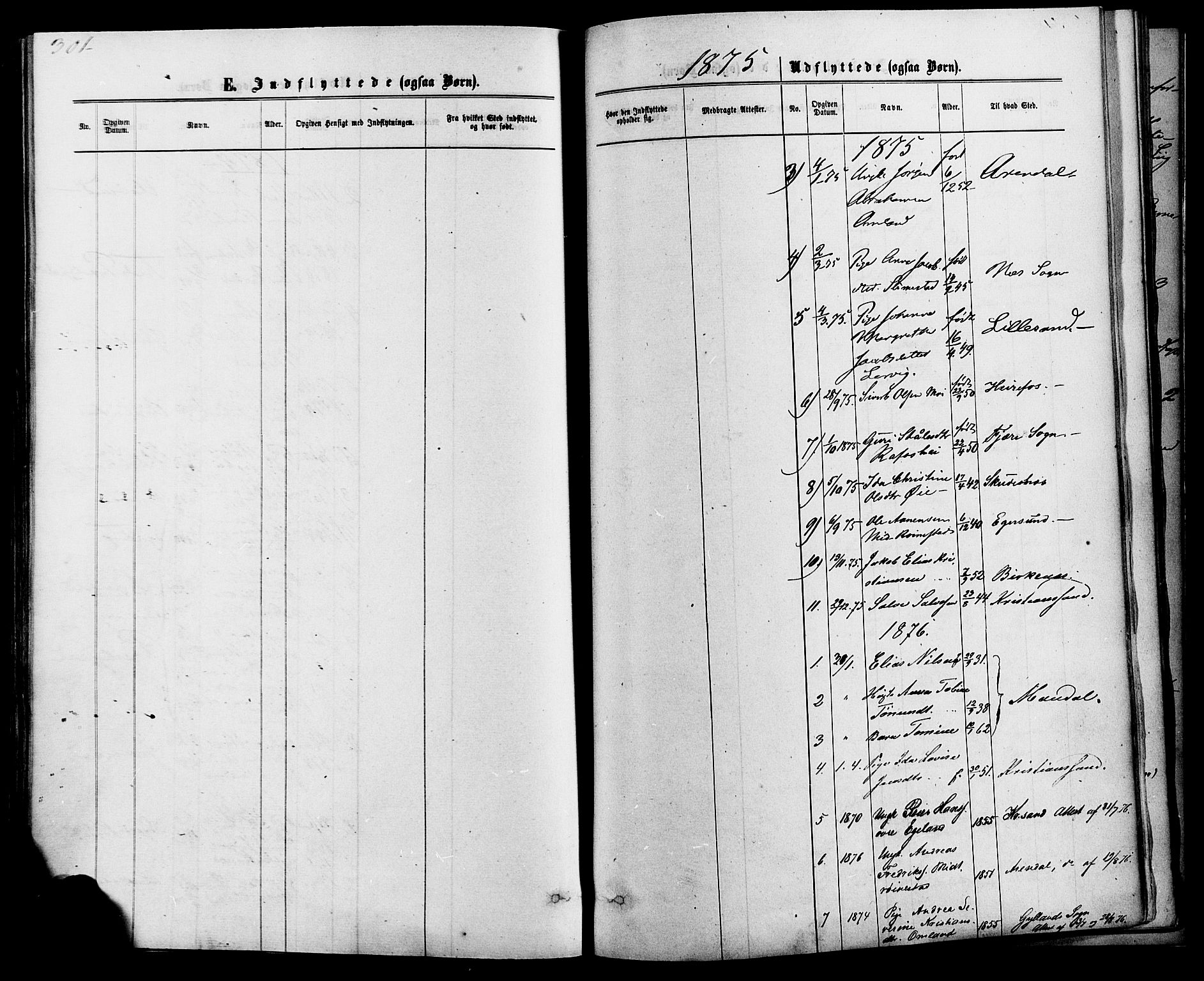 Kvinesdal sokneprestkontor, SAK/1111-0026/F/Fa/Fab/L0007: Parish register (official) no. A 7, 1870-1885, p. 301