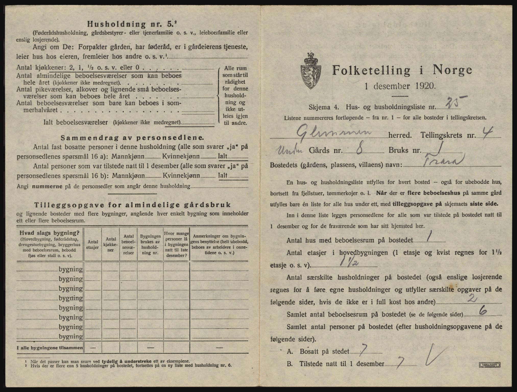 SAO, 1920 census for Glemmen, 1920, p. 1237