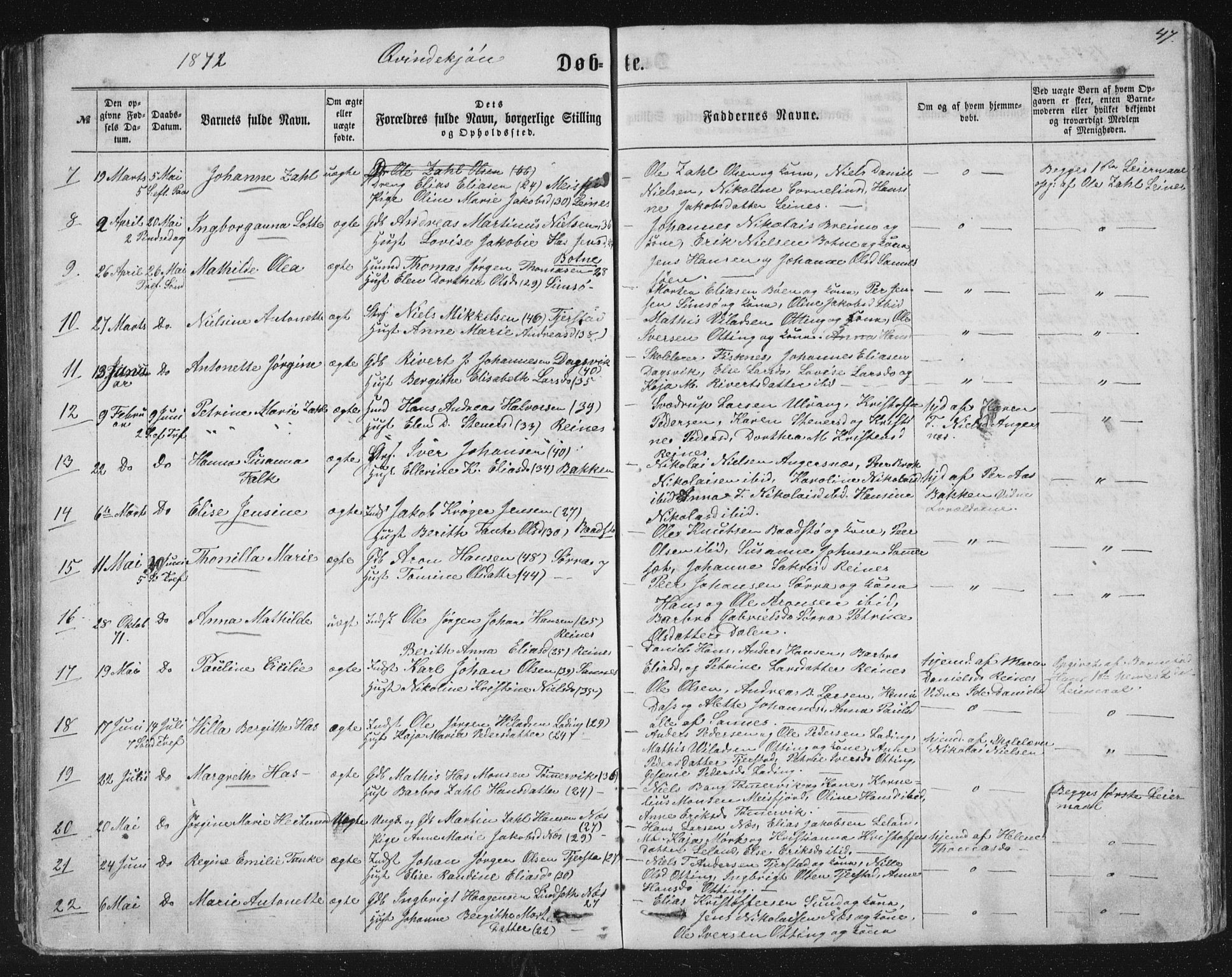 Ministerialprotokoller, klokkerbøker og fødselsregistre - Nordland, AV/SAT-A-1459/831/L0476: Parish register (copy) no. 831C03, 1866-1877, p. 47