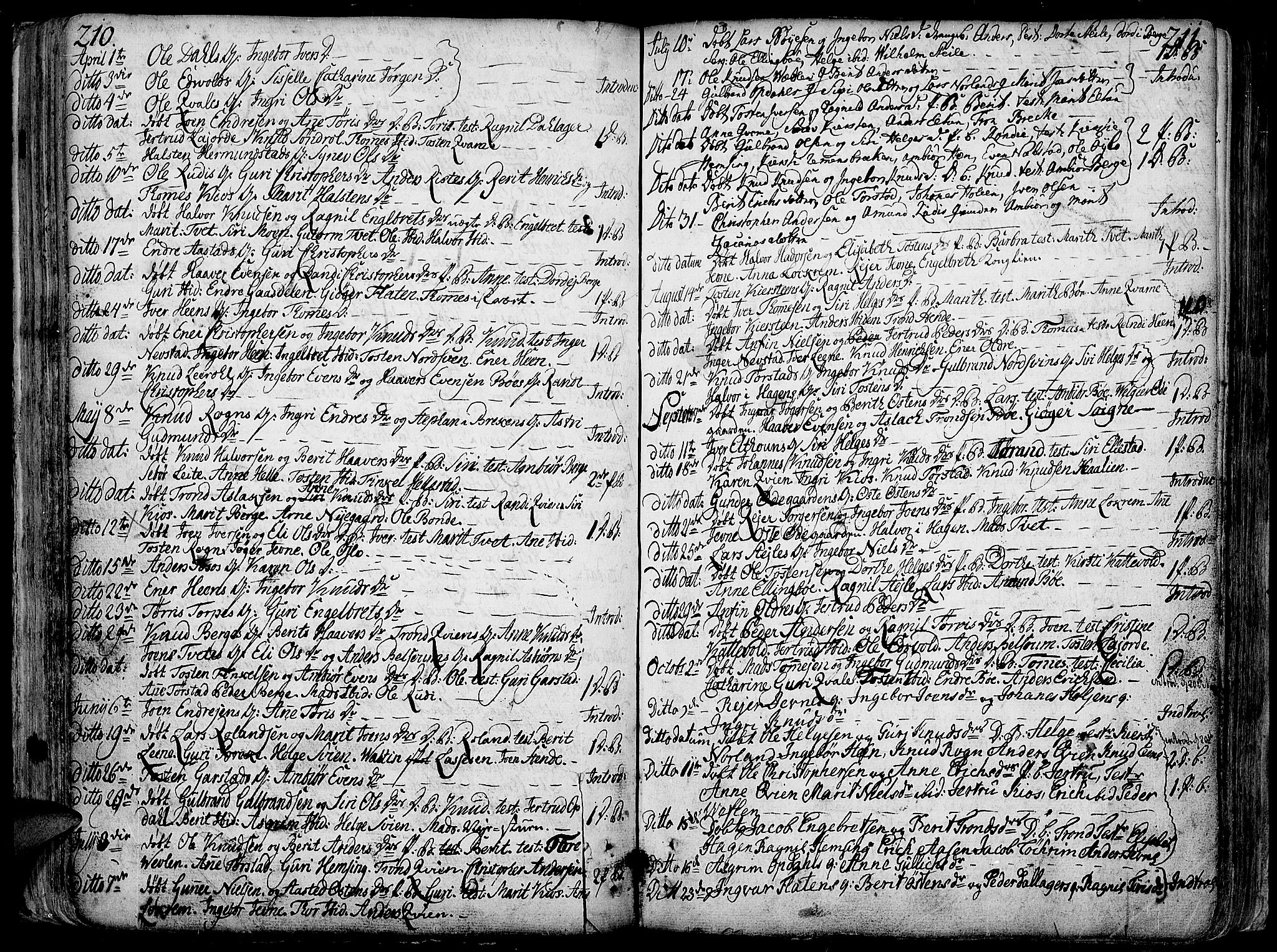 Vang prestekontor, Valdres, AV/SAH-PREST-140/H/Ha/L0001: Parish register (official) no. 1, 1730-1796, p. 210-211