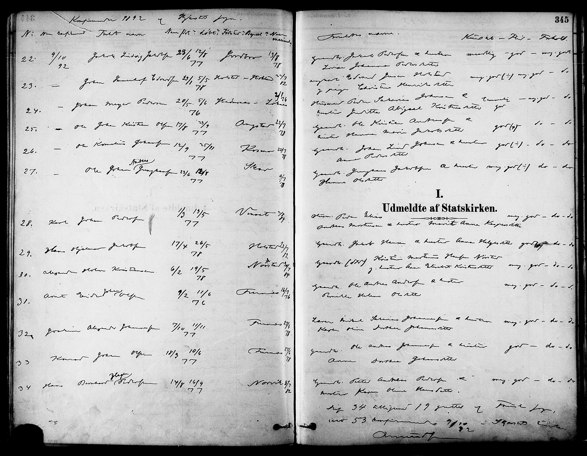Ministerialprotokoller, klokkerbøker og fødselsregistre - Nordland, SAT/A-1459/852/L0740: Parish register (official) no. 852A10, 1878-1894, p. 345