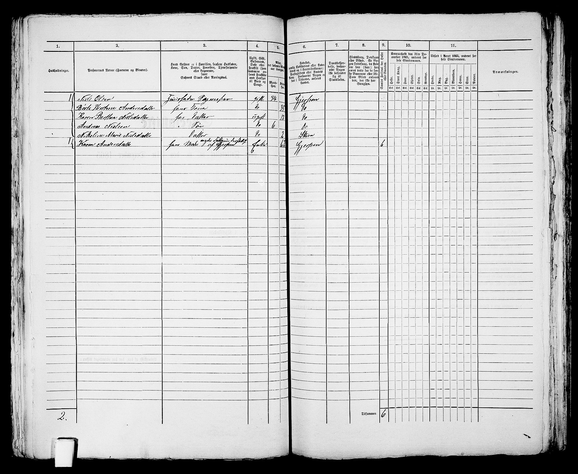 RA, 1865 census for Skien, 1865, p. 990