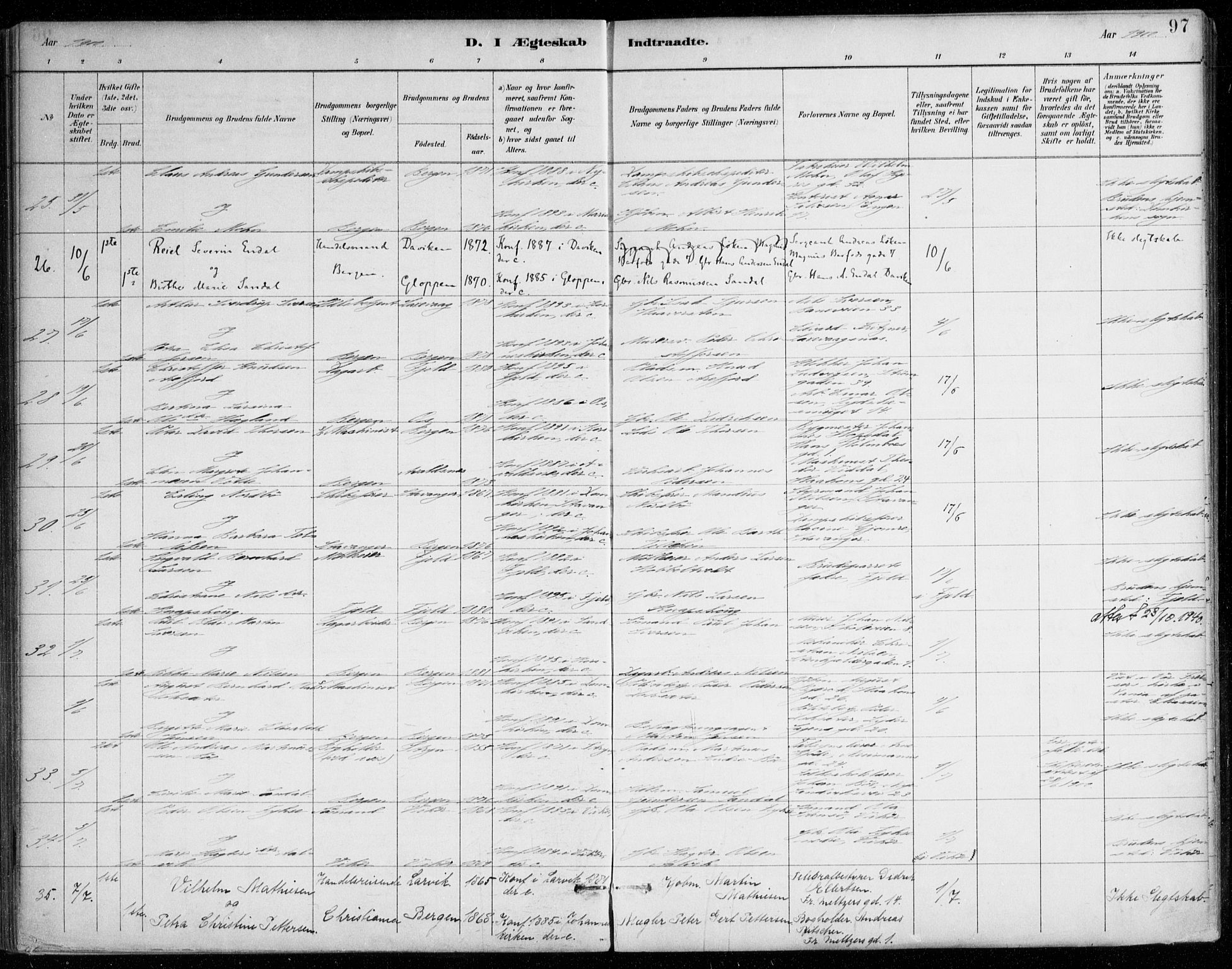 Johanneskirken sokneprestembete, AV/SAB-A-76001/H/Haa/L0012: Parish register (official) no. D 1, 1885-1912, p. 97